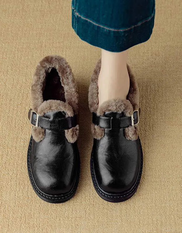 Genuine Leather Soft Sole Lamb Wool Shoes