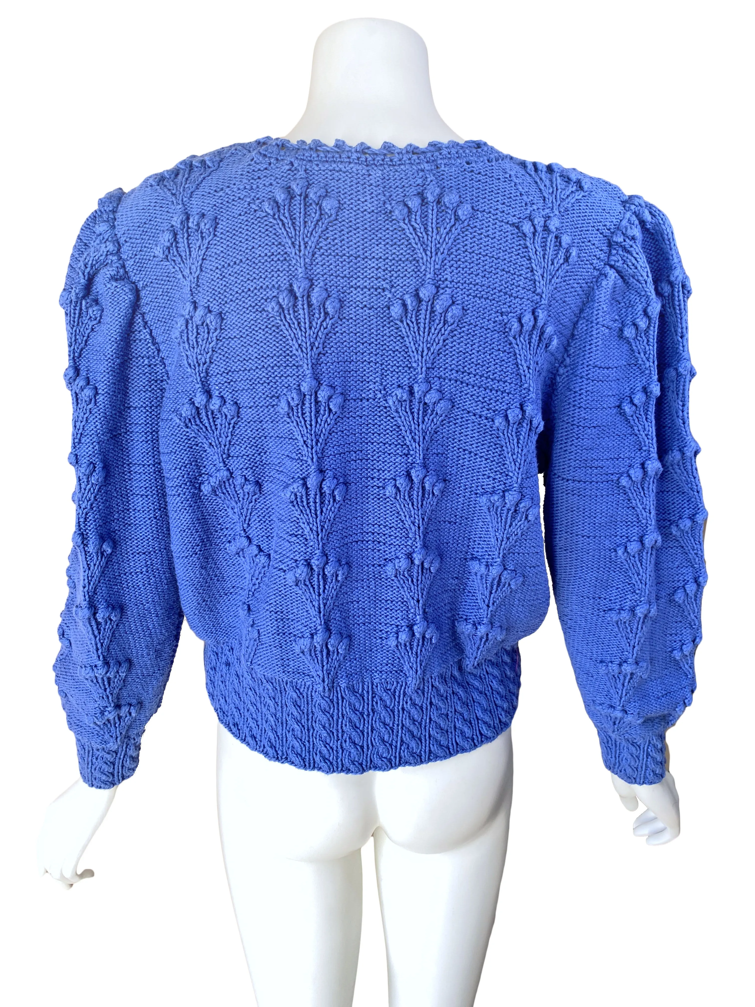 Hand-Knit 1980s Cornflower Blue Cardigan