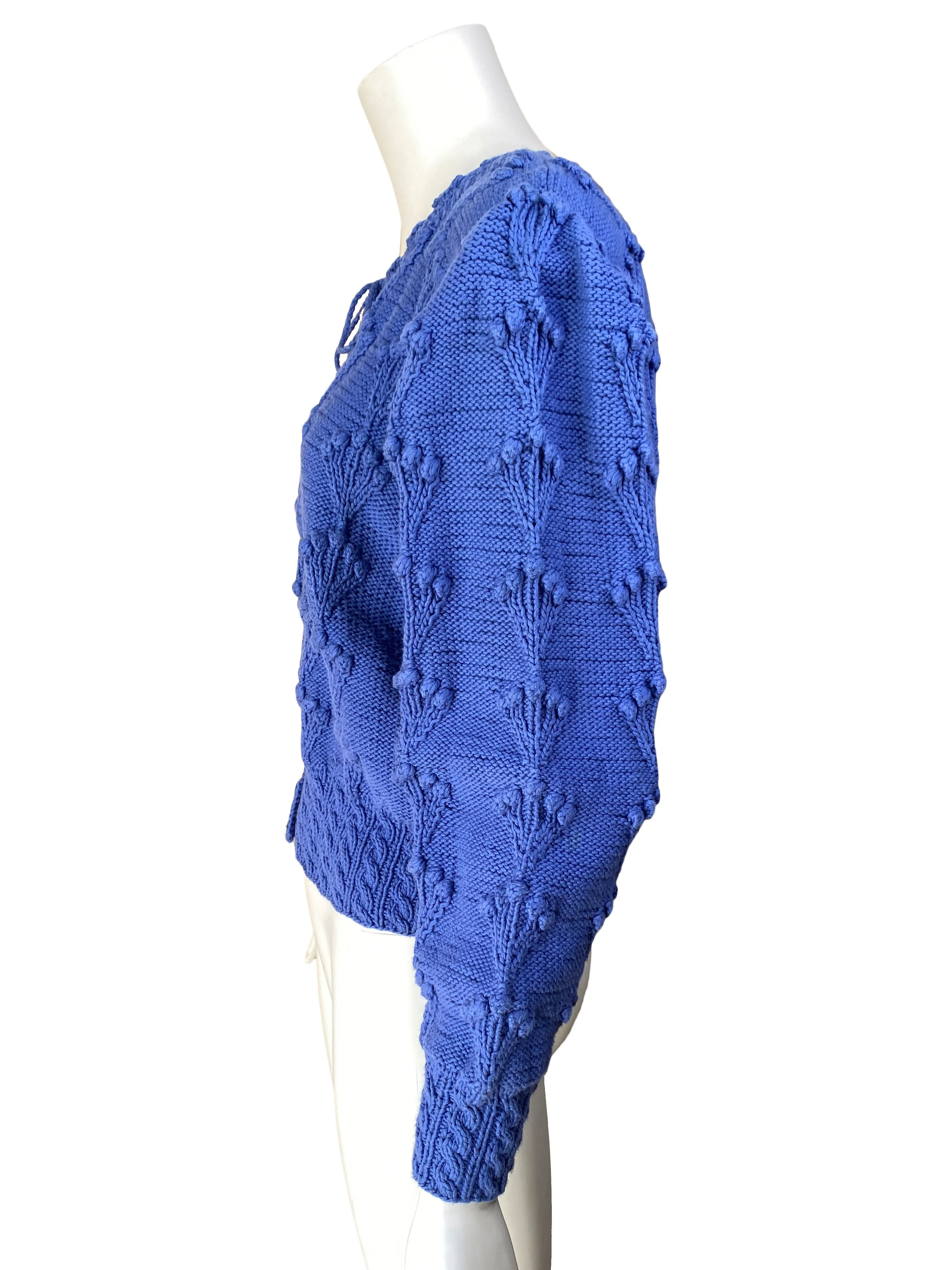 Hand-Knit 1980s Cornflower Blue Cardigan