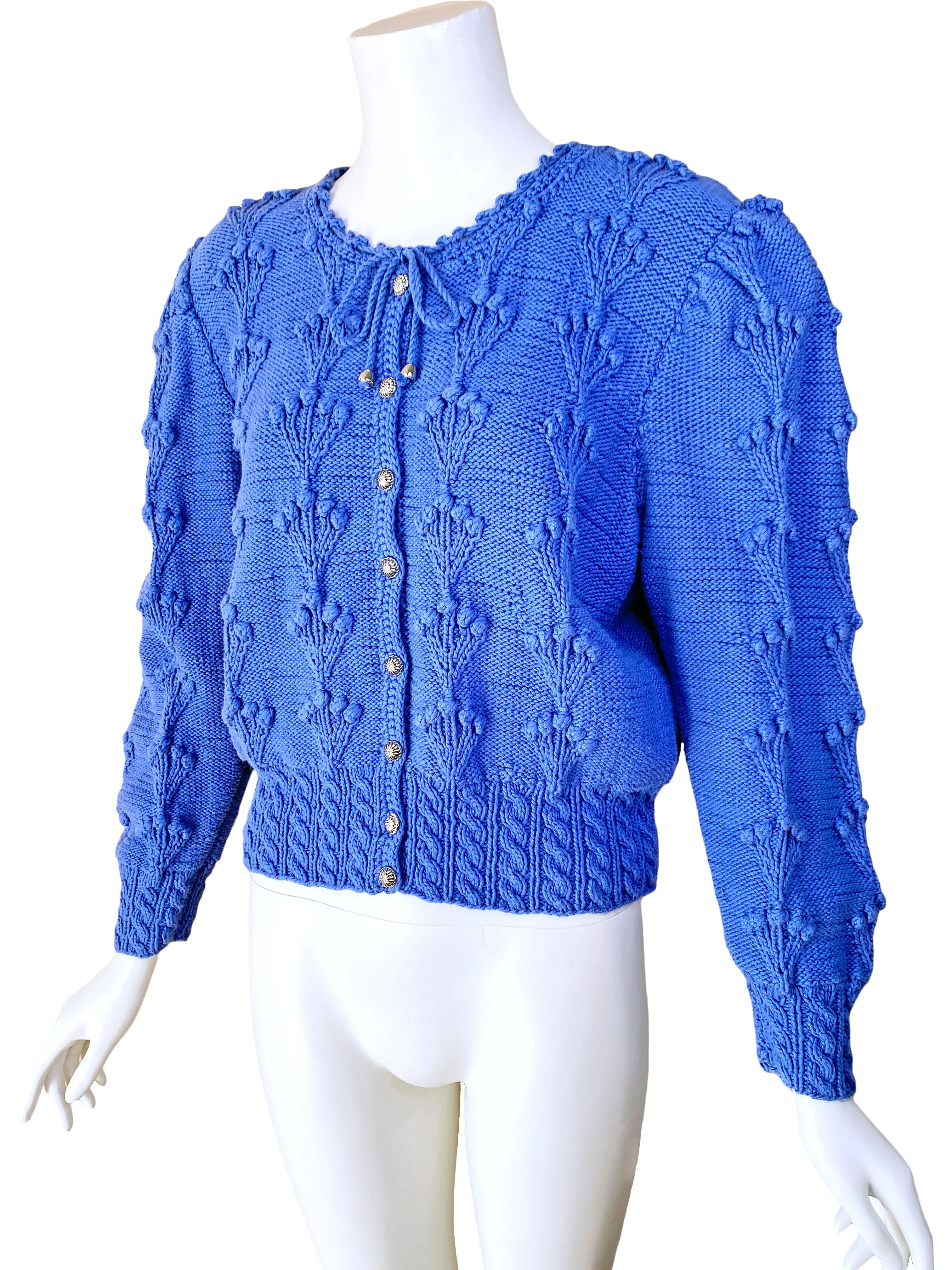 Hand-Knit 1980s Cornflower Blue Cardigan
