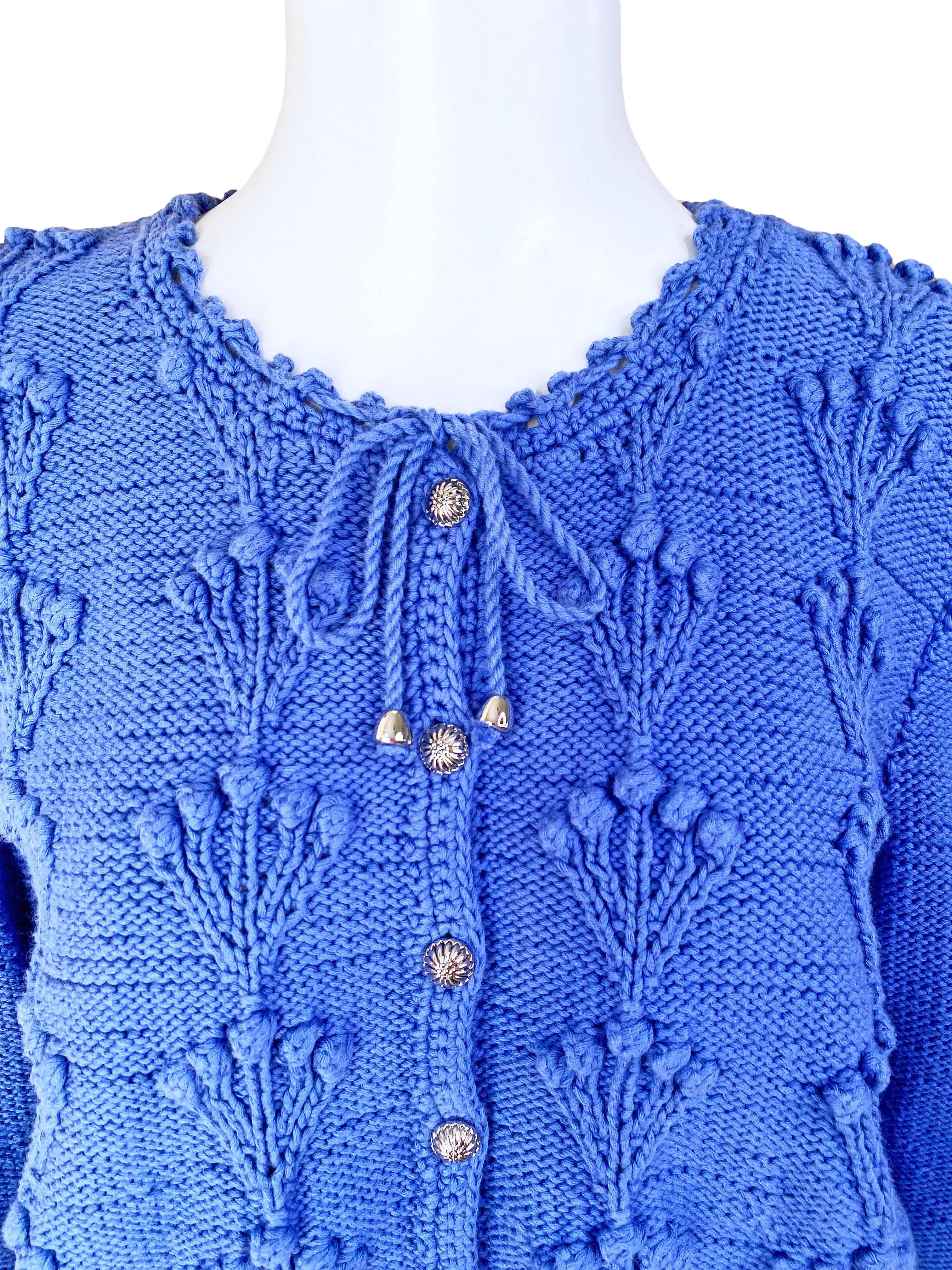 Hand-Knit 1980s Cornflower Blue Cardigan