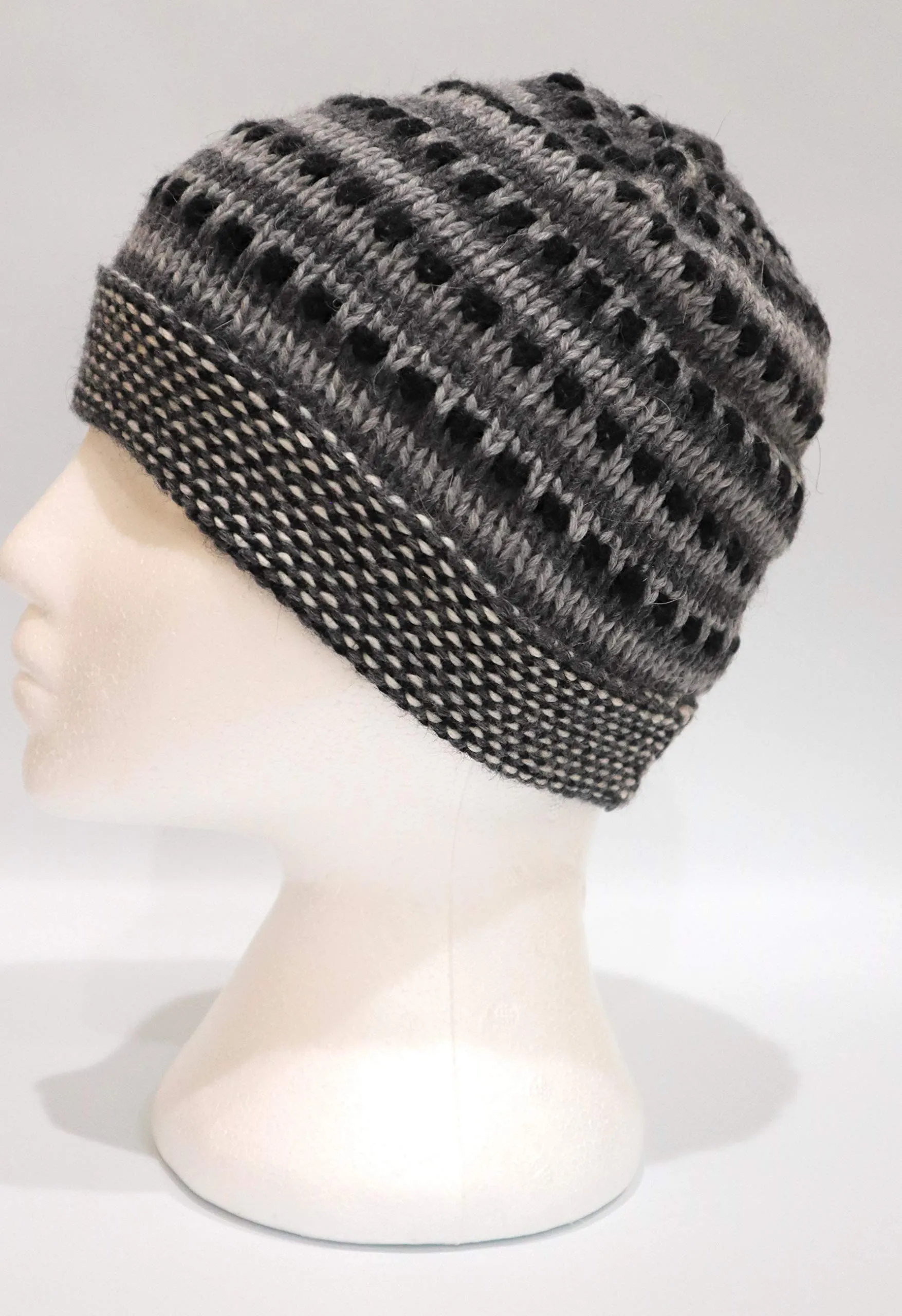 Hand-Knotted Chullo Winter Hat Grey, White, Black. Multicolor. Alpaca Wool Blend Inca Culture Design. Beanie Hat. Rustic Unisex