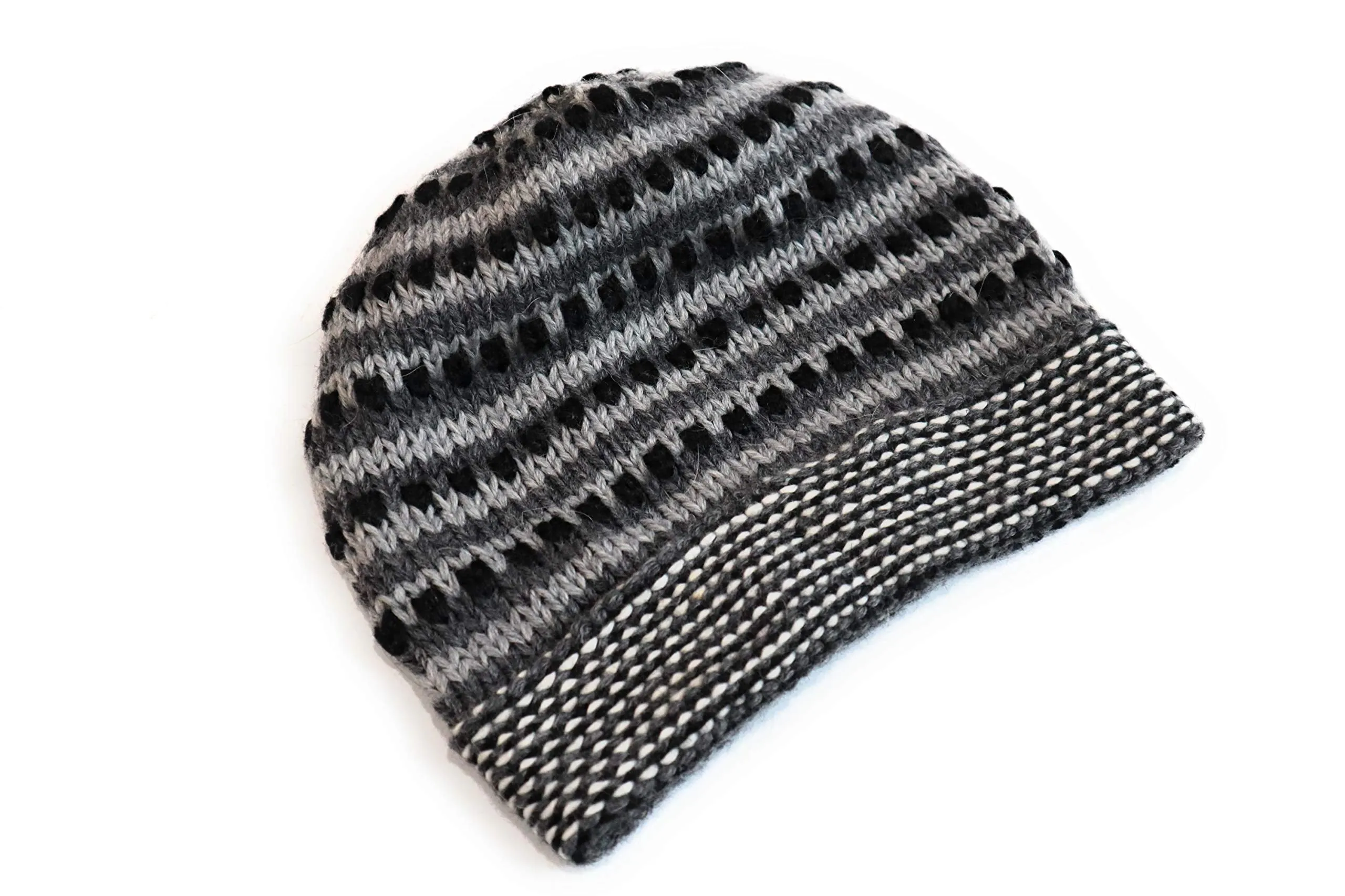 Hand-Knotted Chullo Winter Hat Grey, White, Black. Multicolor. Alpaca Wool Blend Inca Culture Design. Beanie Hat. Rustic Unisex
