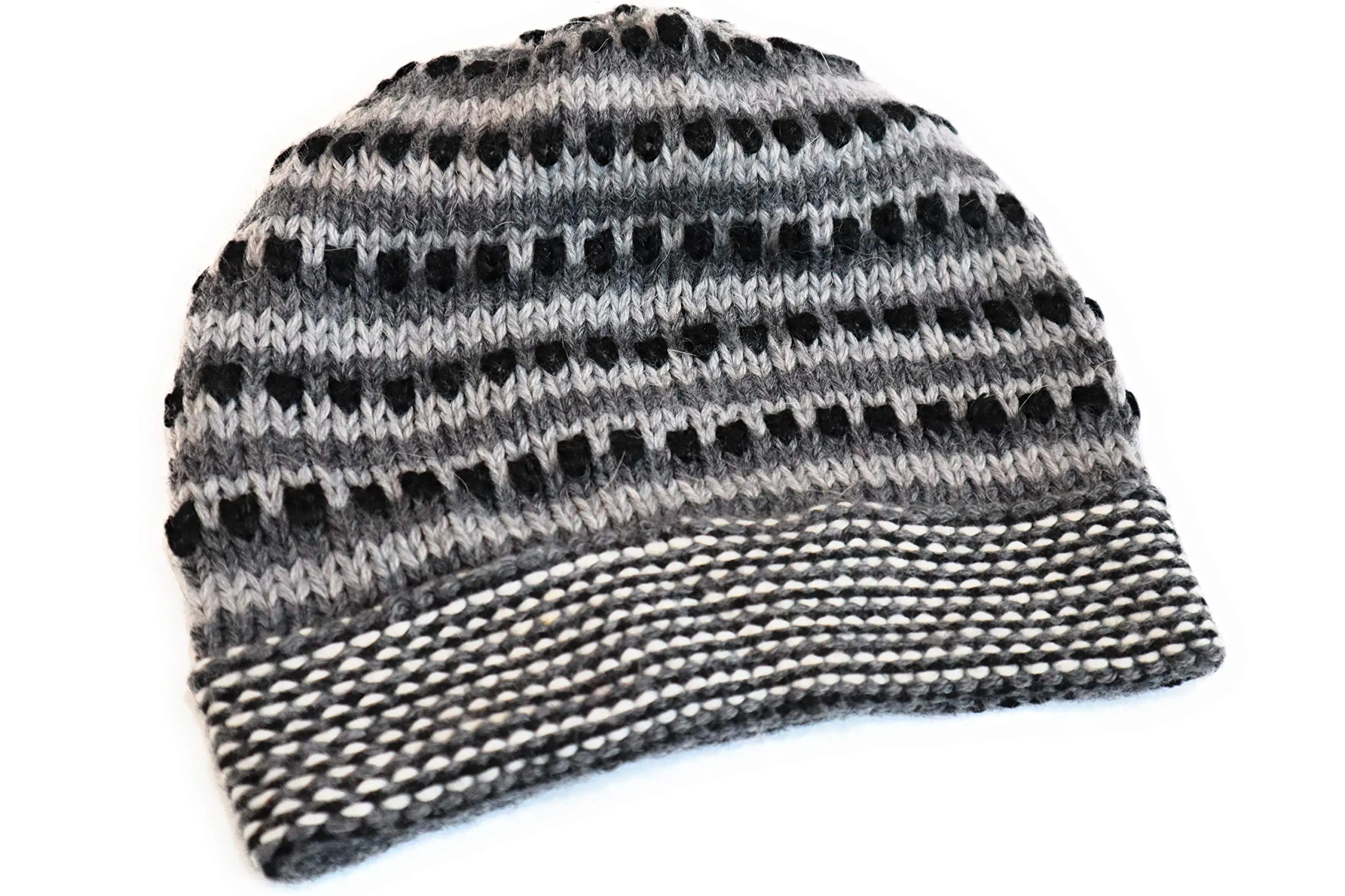 Hand-Knotted Chullo Winter Hat Grey, White, Black. Multicolor. Alpaca Wool Blend Inca Culture Design. Beanie Hat. Rustic Unisex