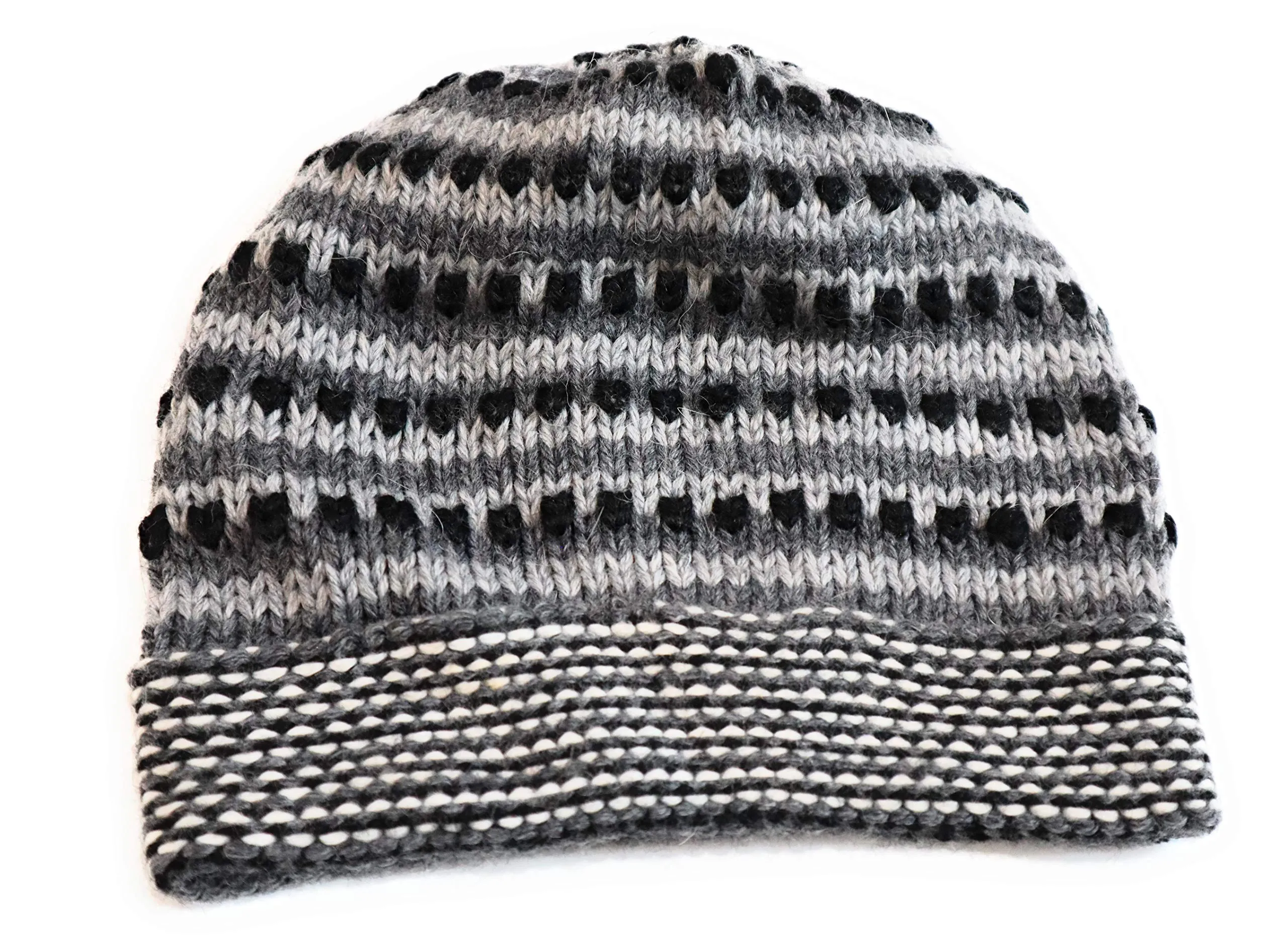 Hand-Knotted Chullo Winter Hat Grey, White, Black. Multicolor. Alpaca Wool Blend Inca Culture Design. Beanie Hat. Rustic Unisex