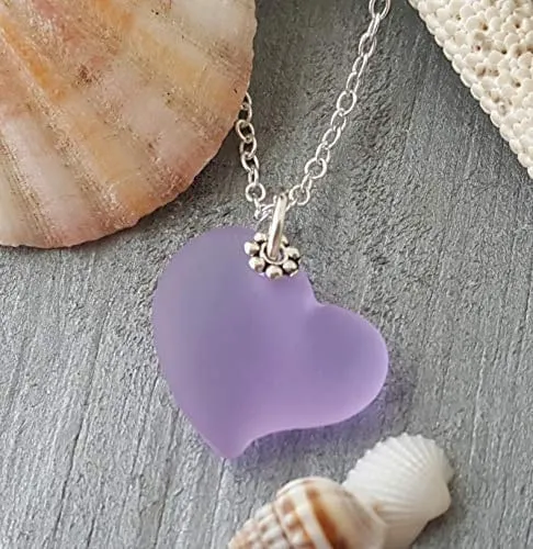 Handmade in Hawaii, "Magical Color Changing" Purple heart sea glass necklace ,Beach glass necklace