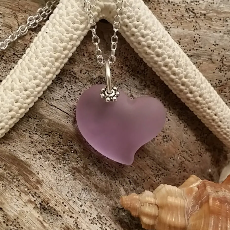 Handmade in Hawaii, "Magical Color Changing" Purple heart sea glass necklace ,Beach glass necklace