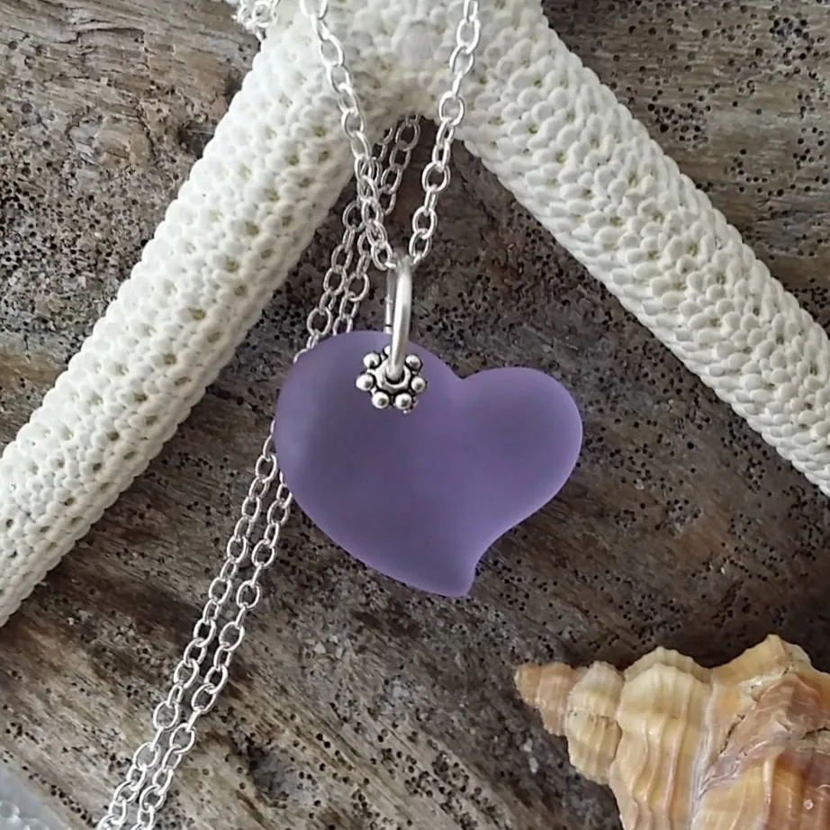 Handmade in Hawaii, "Magical Color Changing" Purple heart sea glass necklace ,Beach glass necklace