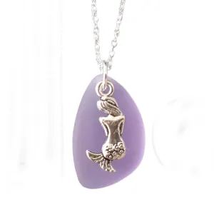 Handmade in Hawaii, "Magical color changing" Purple sea glass necklace, Mermaid charm.   Free gift wrap