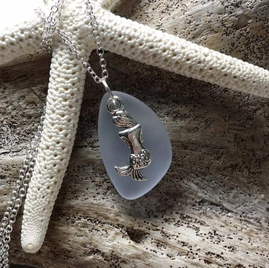Handmade in Hawaii, "Magical color changing" Purple sea glass necklace, Mermaid charm.   Free gift wrap