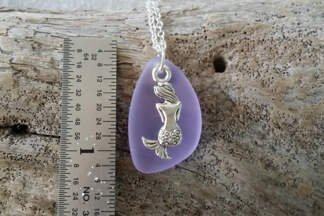 Handmade in Hawaii, "Magical color changing" Purple sea glass necklace, Mermaid charm.   Free gift wrap