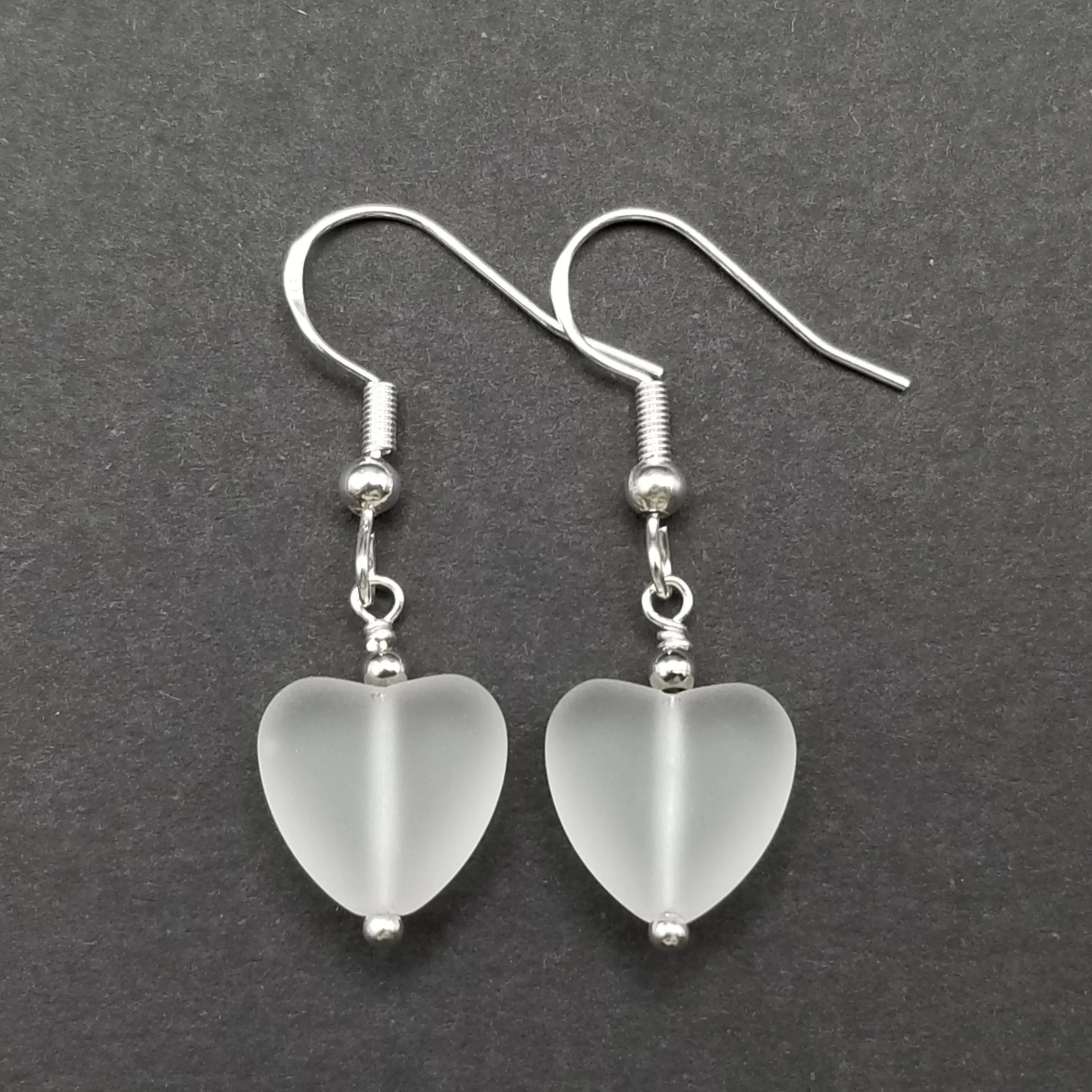 Handmade in Hawaii, Small "Twin Hearts" Crystal sea glass earrings,  Light Weight Earrings, "April Birthstone", Hawaii Gift Wrapped