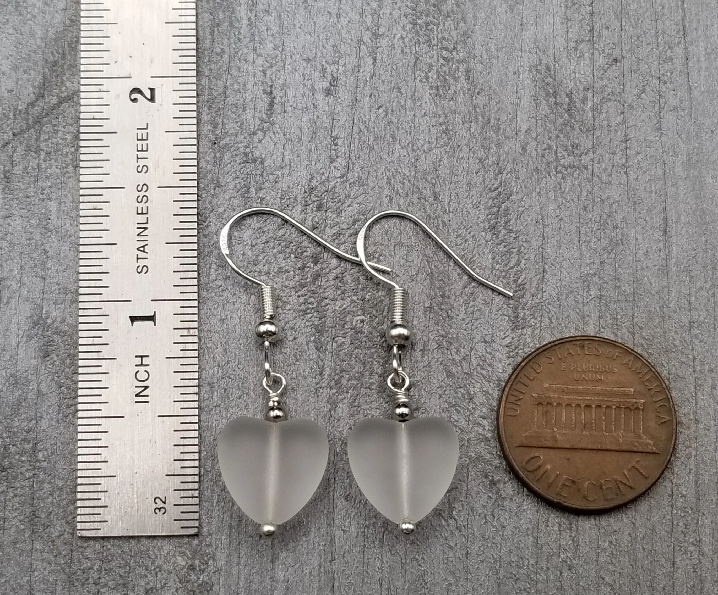 Handmade in Hawaii, Small "Twin Hearts" Crystal sea glass earrings,  Light Weight Earrings, "April Birthstone", Hawaii Gift Wrapped