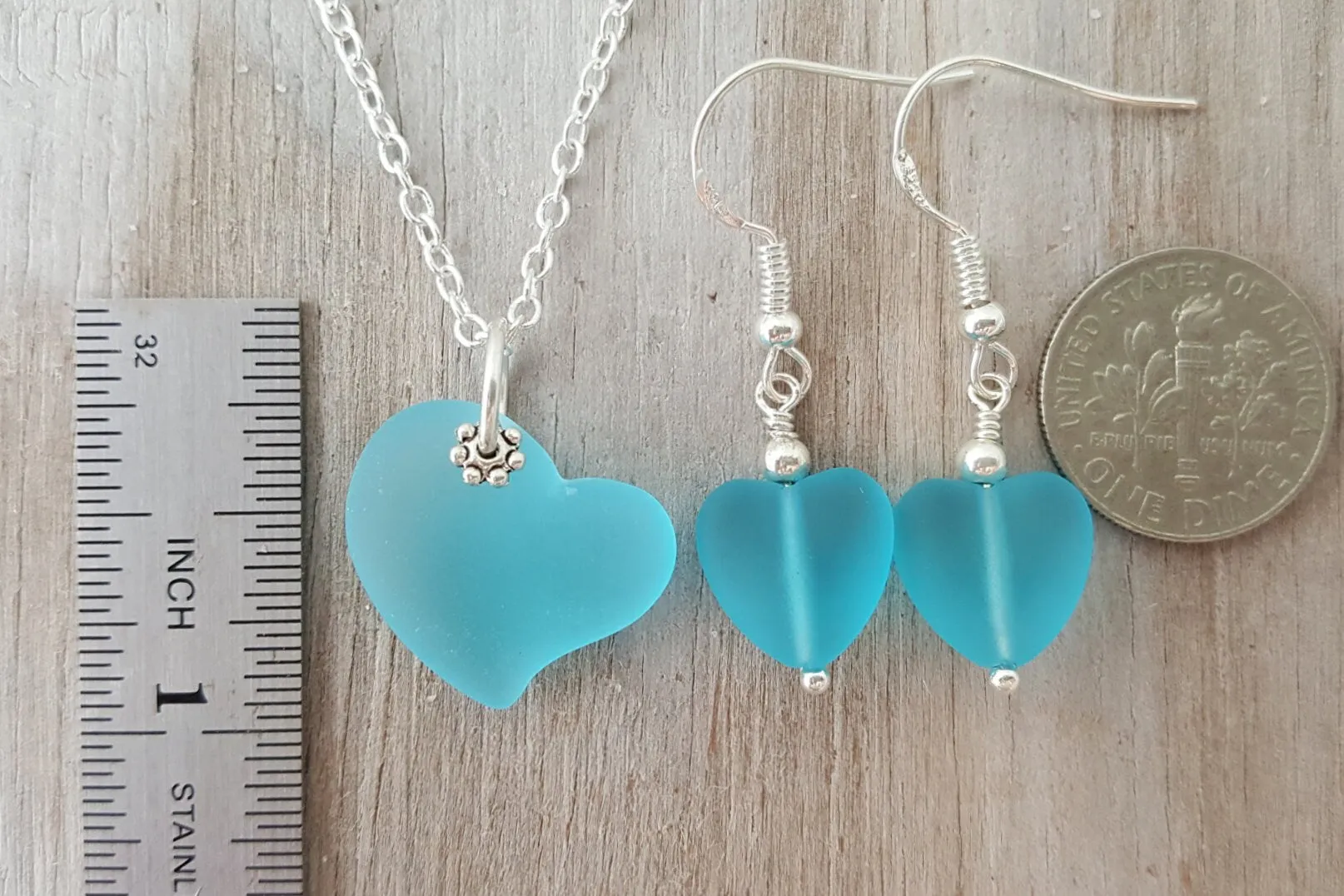 Handmade in Hawaii,"Full of Heart" sea glass necklace   earrings jewelry set,   gift box, Mother's Day gift