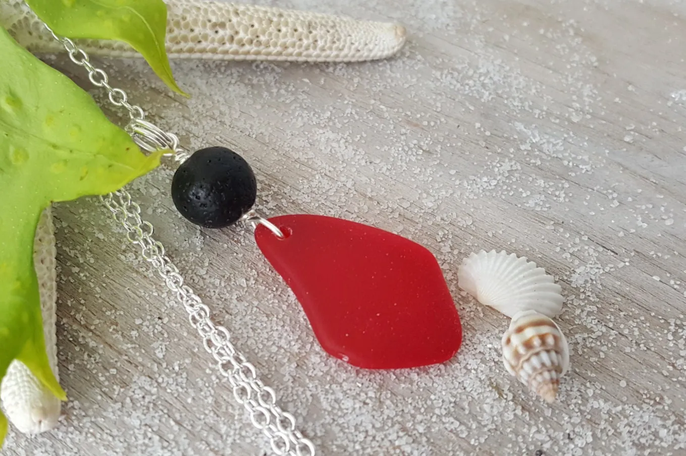 Hawaii Volcanic Eruption with "Lava and Fire" jewelry,  Lava Rock and Red Sea Glass necklace,   FREE gift wrap