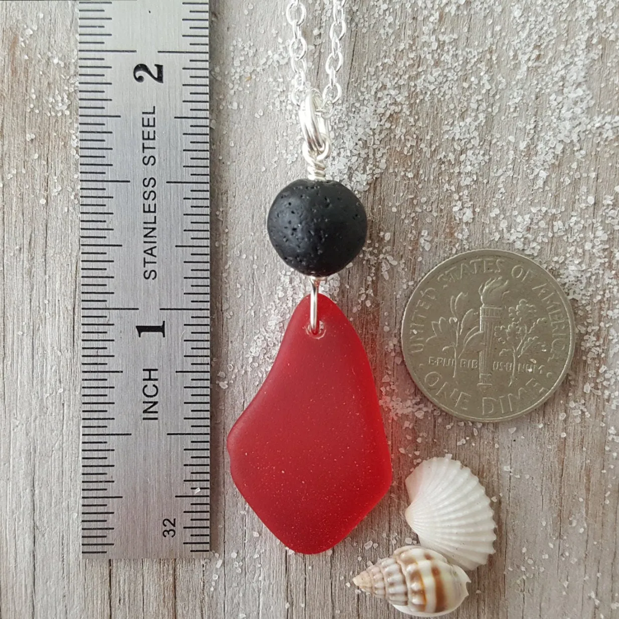 Hawaii Volcanic Eruption with "Lava and Fire" jewelry,  Lava Rock and Red Sea Glass necklace,   FREE gift wrap
