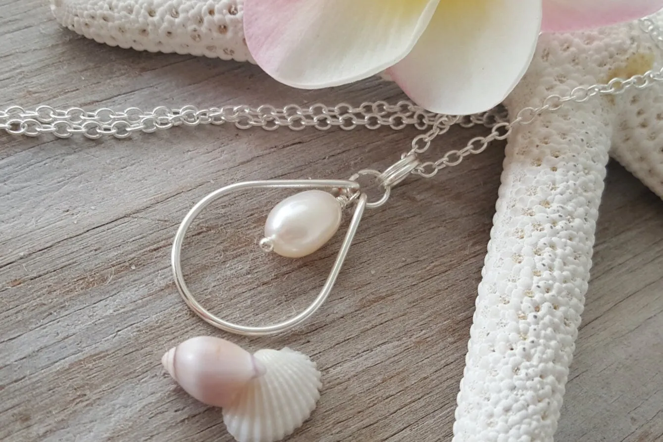 Hawaiian Jewelry Pearl Necklace, Wire Loop Natural Pearl Jewelry, Unique Beach Jewelry Birthday Gift For Women(June Birthstone Jewelry Gift)