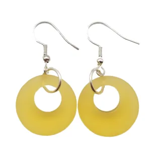 Hawaiian Jewelry Sea Glass Earrings, Circle Minimalist Jewelry Yellow Earrings, Beach Sea Glass Birthday Gift (November Birthstone)
