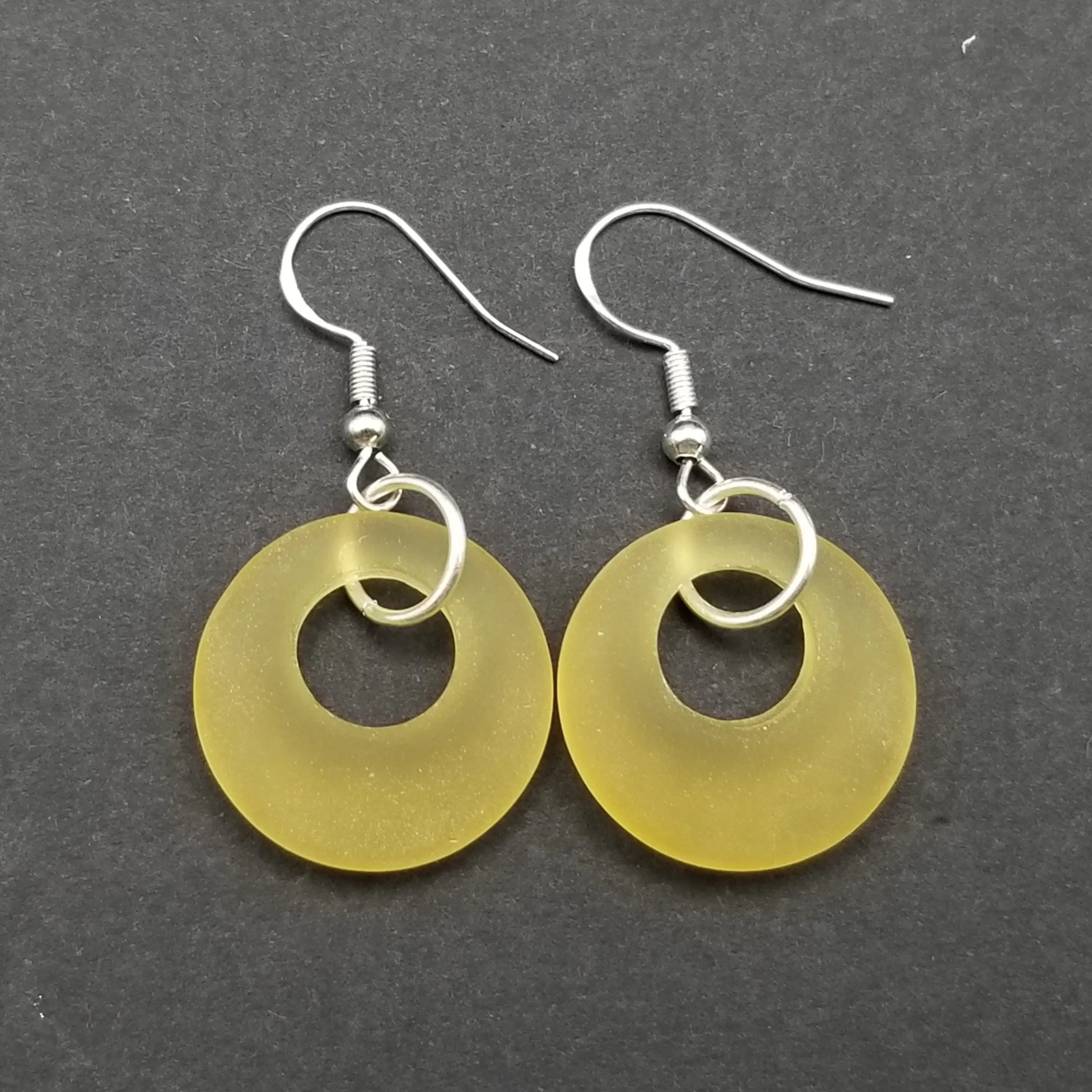 Hawaiian Jewelry Sea Glass Earrings, Circle Minimalist Jewelry Yellow Earrings, Beach Sea Glass Birthday Gift (November Birthstone)