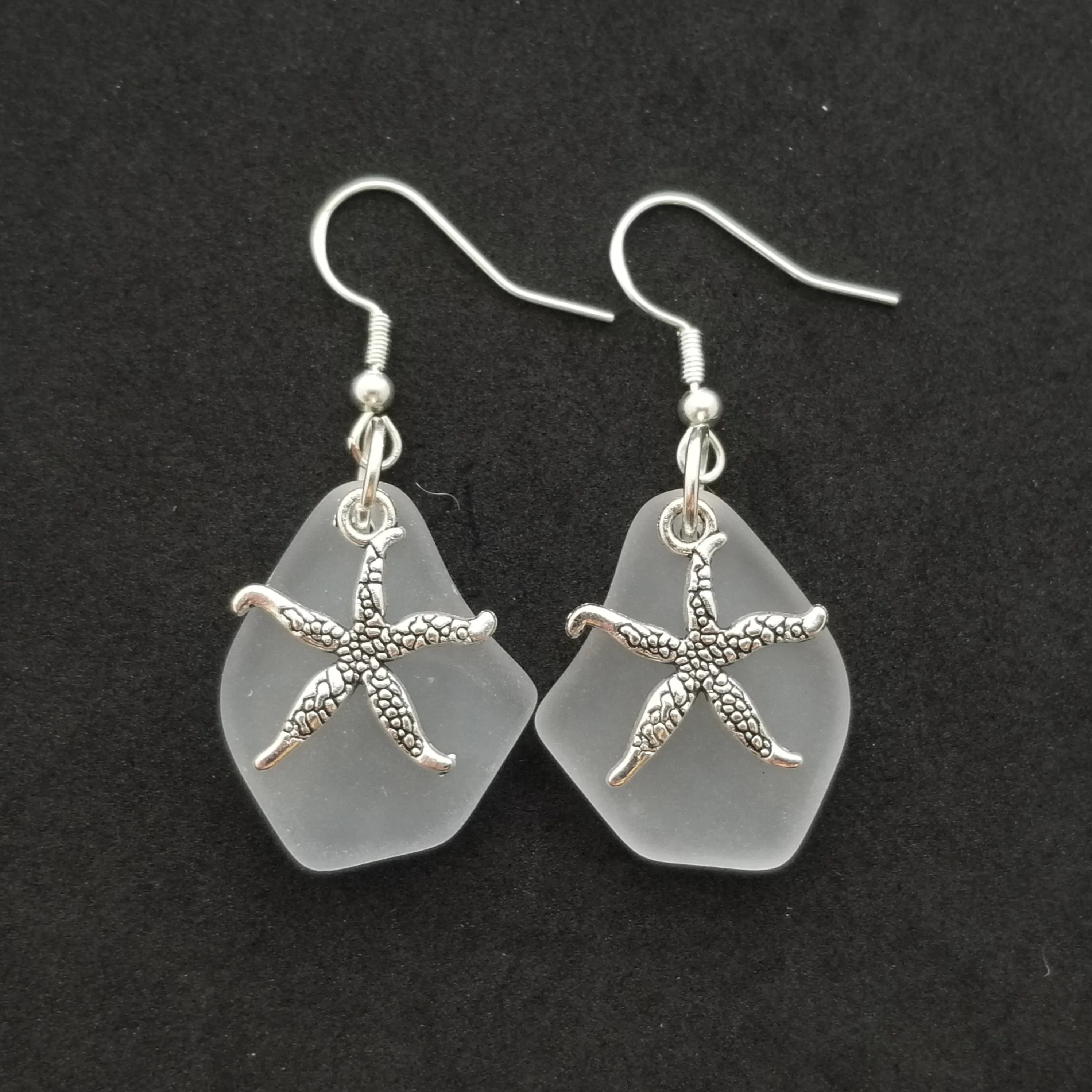 Hawaiian Jewelry Sea Glass Earrings, Crystal Earrings Starfish Earrings, Sea Glass Jewelry Beach Jewelry Birthday Gift (April Birthstone)