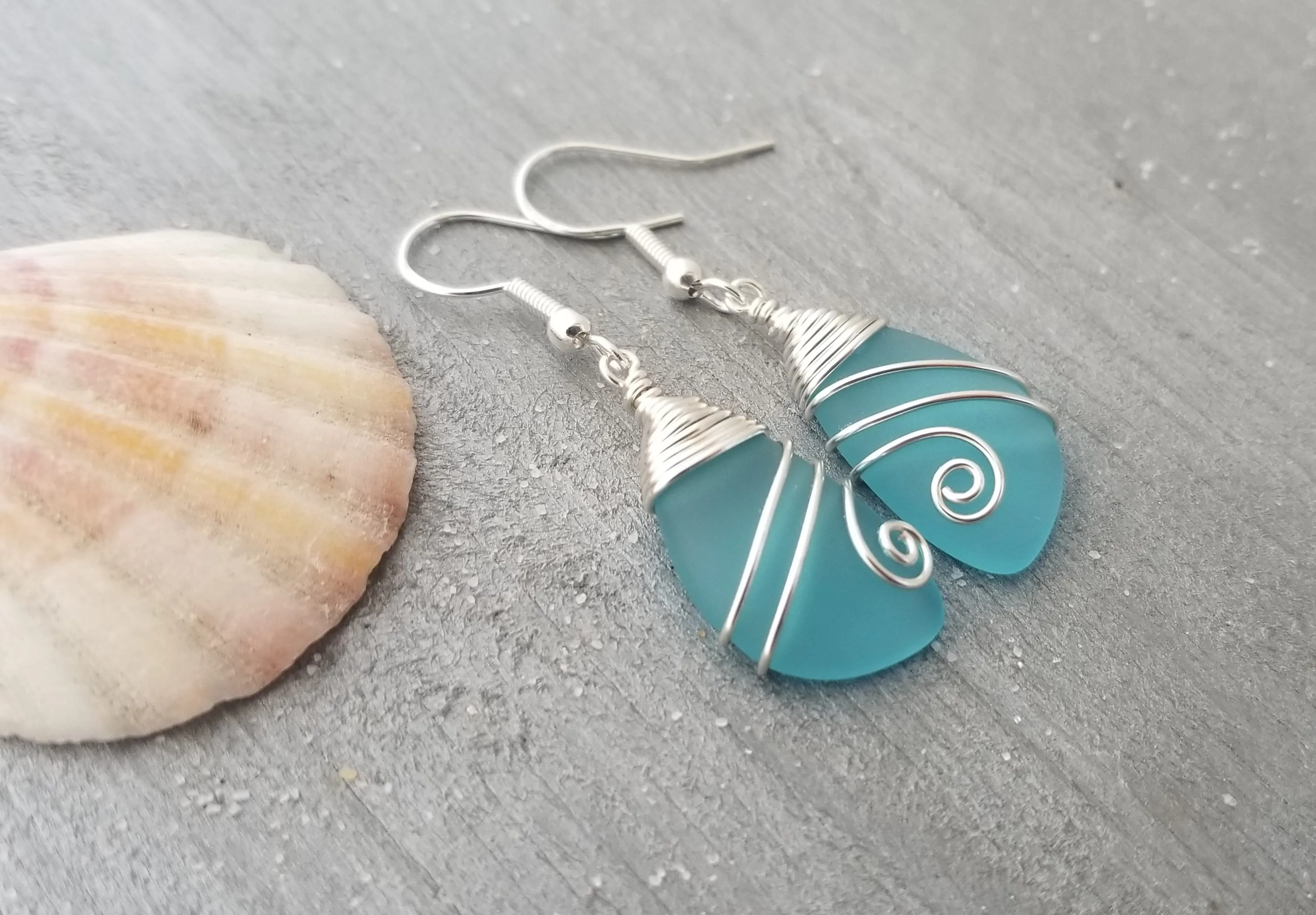 Hawaiian Jewelry Sea Glass Earrings, Top Wire Turquoise Earrings Blue Earrings, Beach Jewelry Birthday Gift (December Birthstone Jewelry)