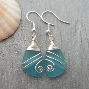 Hawaiian Jewelry Sea Glass Earrings, Top Wire Turquoise Earrings Blue Earrings, Beach Jewelry Birthday Gift (December Birthstone Jewelry)