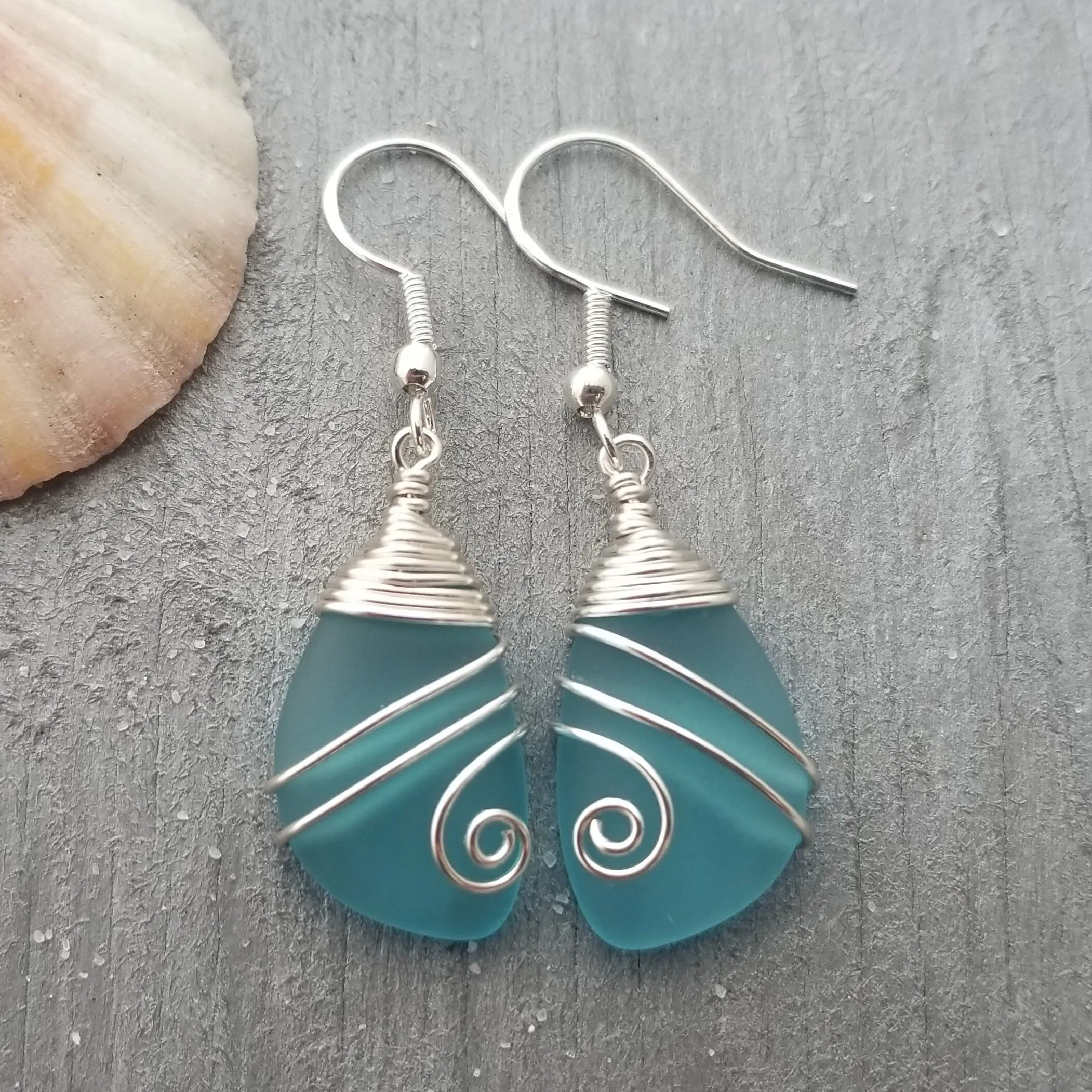 Hawaiian Jewelry Sea Glass Earrings, Top Wire Turquoise Earrings Blue Earrings, Beach Jewelry Birthday Gift (December Birthstone Jewelry)