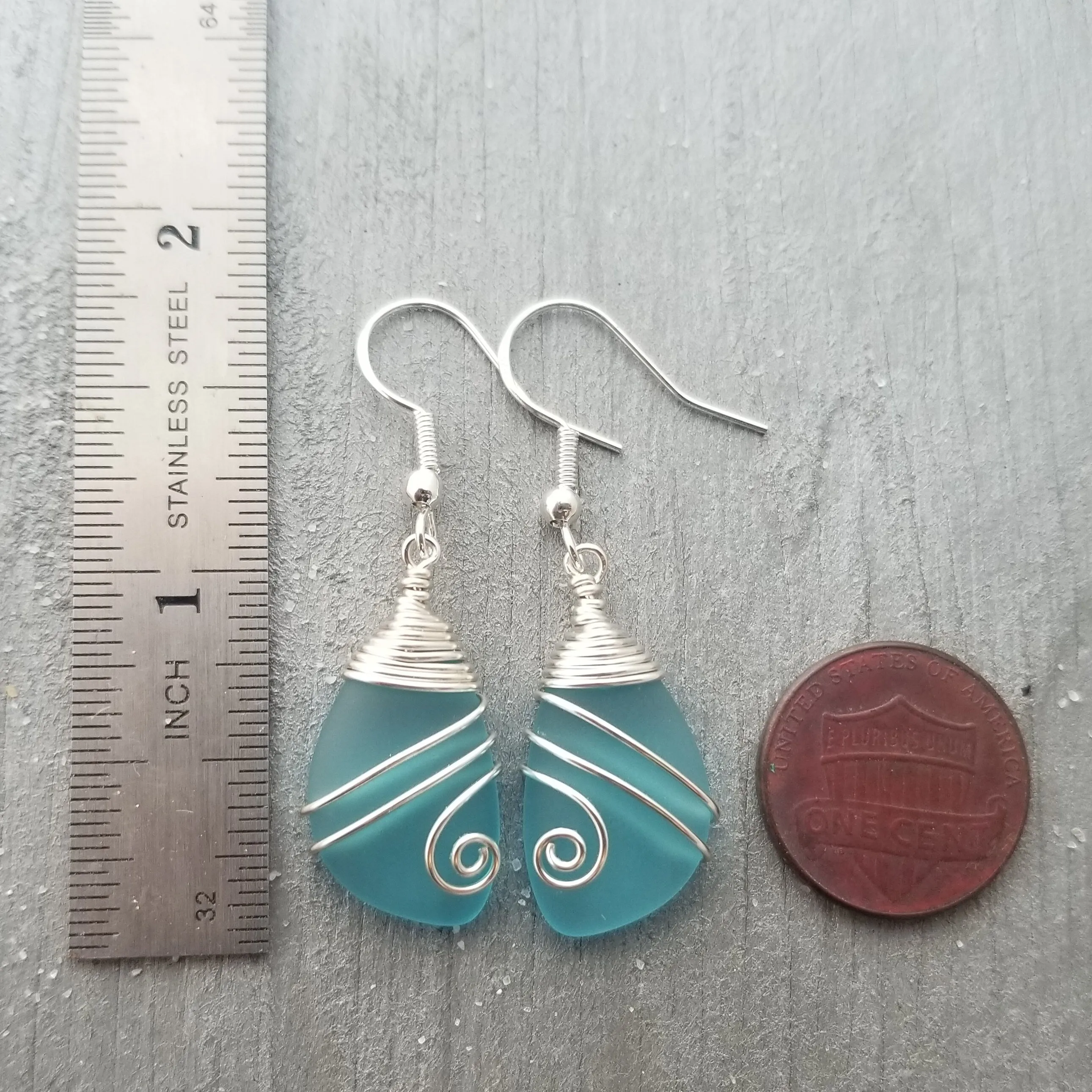 Hawaiian Jewelry Sea Glass Earrings, Top Wire Turquoise Earrings Blue Earrings, Beach Jewelry Birthday Gift (December Birthstone Jewelry)