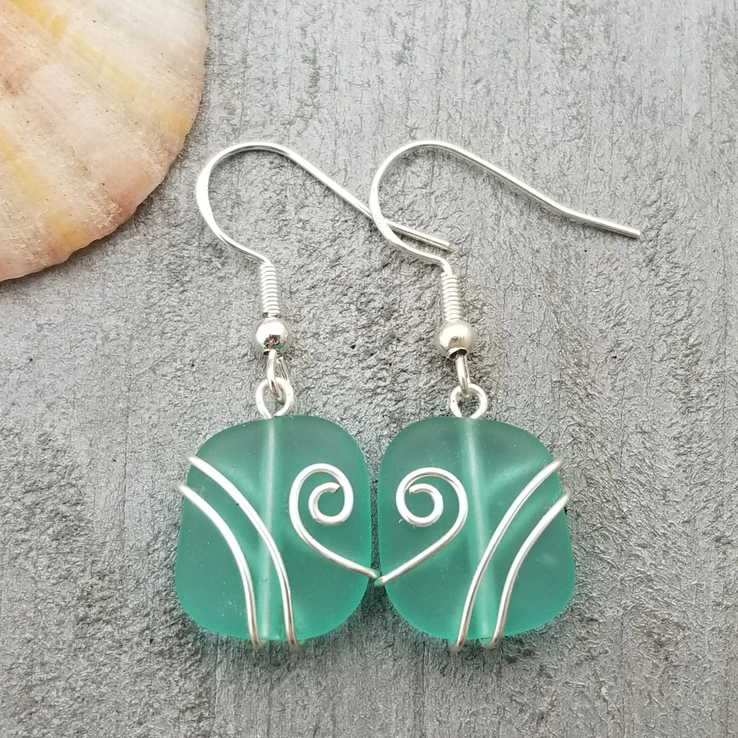 Hawaiian Jewelry Sea Glass Earrings, Wire Aquamarine Earrings,  Beach Jewelry Sea Glass Jewelry Unique Earrings (March Birthstone Jewelry)