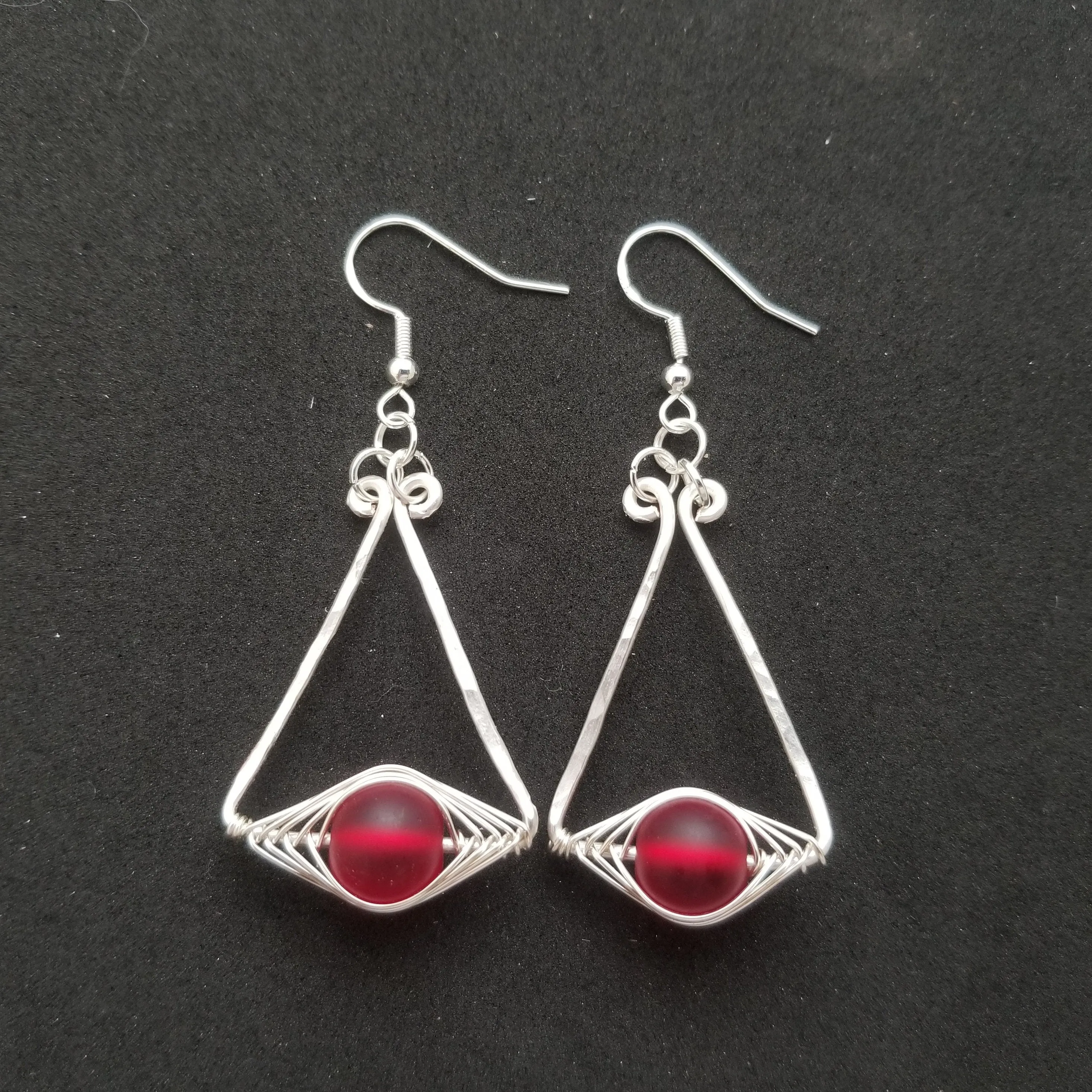 Hawaiian Jewelry Sea Glass Earrings, Wire "Cat Eye" Ruby Red Earrings, Beachy Girls Sea Glass Jewelry Birthday Gift(July Birthstone Jewelry)