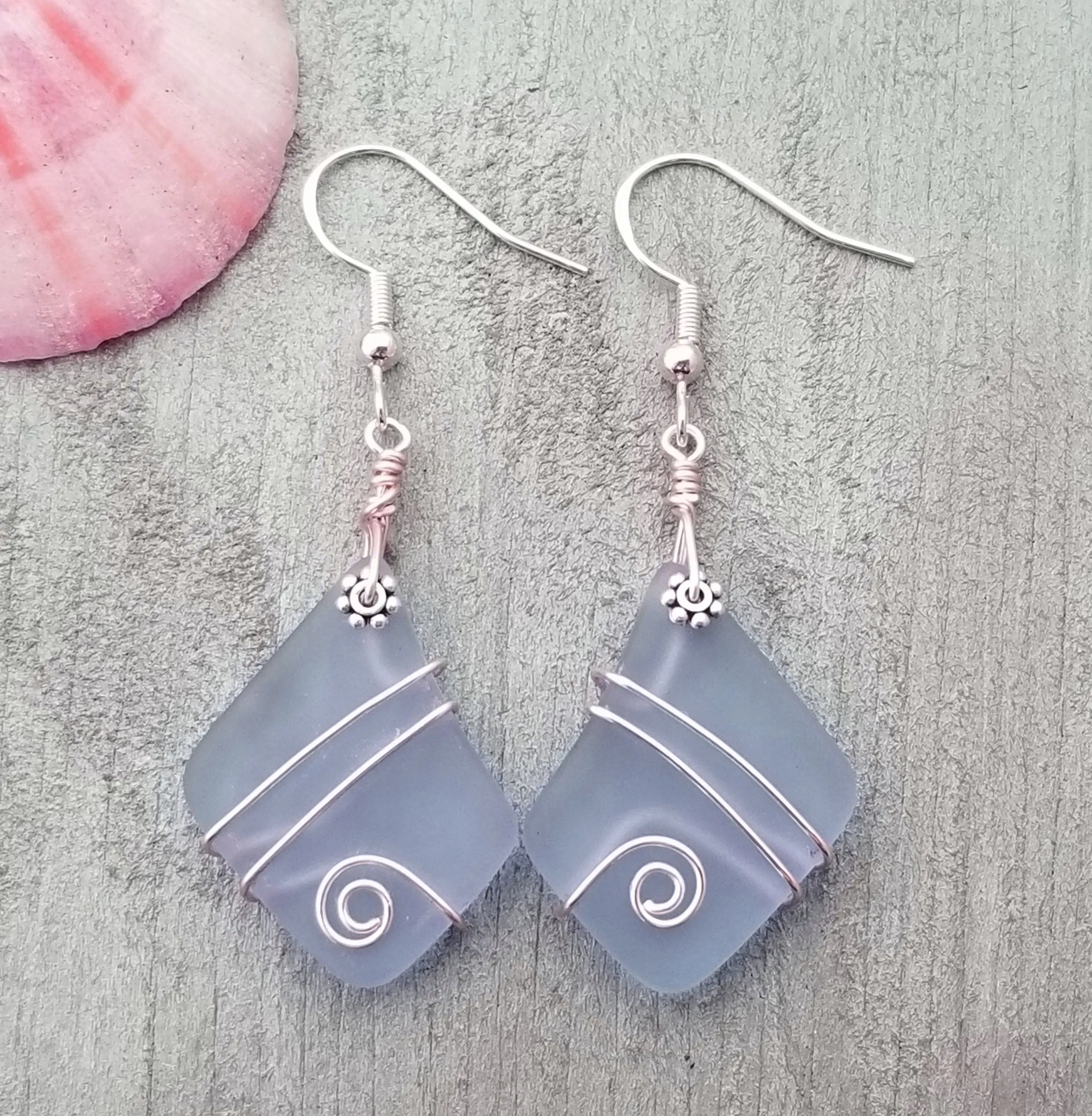 Hawaiian Jewelry Sea Glass Earrings, Wire "Magical Color Changing" Purple Earrings, Beach Jewelry Fun Birthday Gift (February Birthstone)