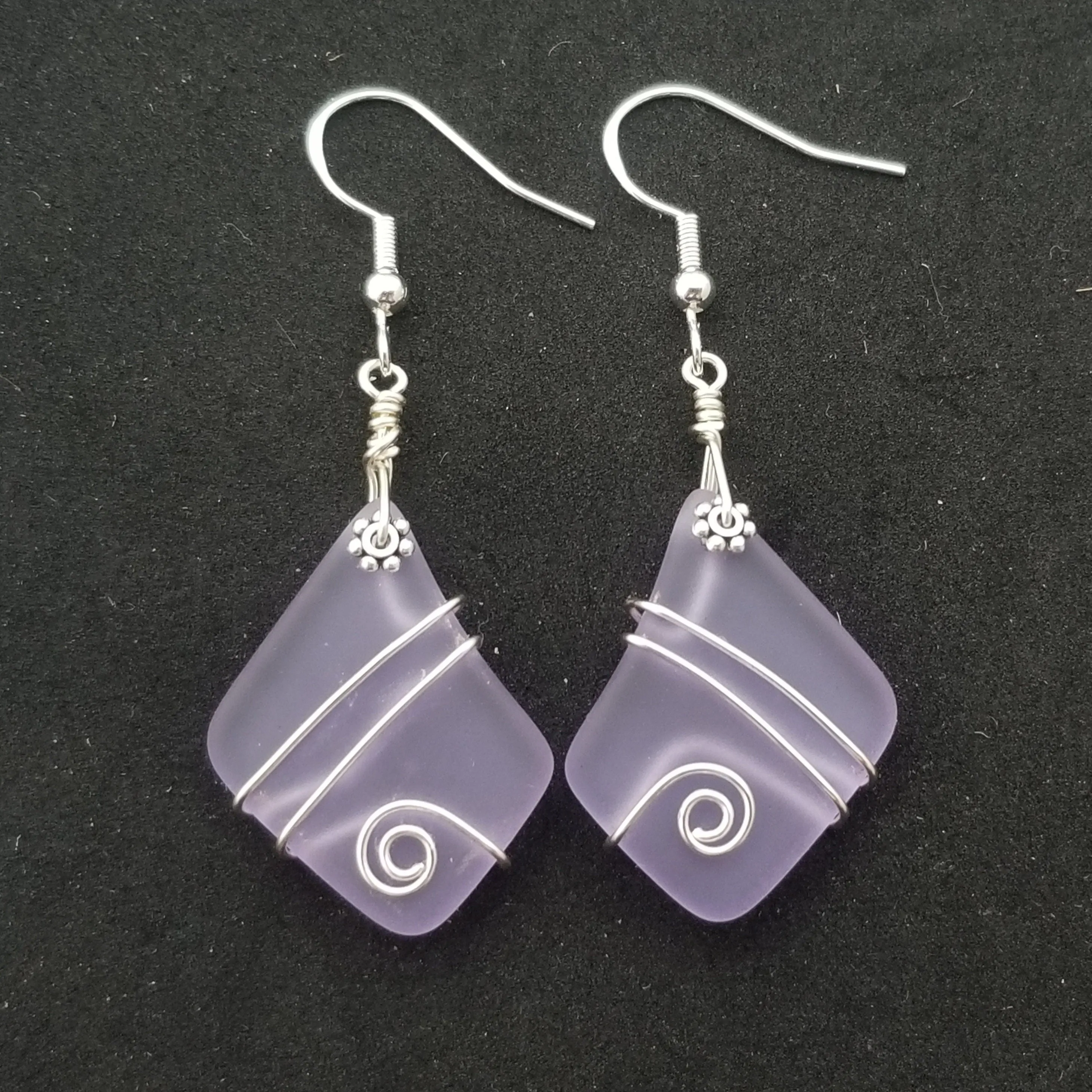 Hawaiian Jewelry Sea Glass Earrings, Wire "Magical Color Changing" Purple Earrings, Beach Jewelry Fun Birthday Gift (February Birthstone)