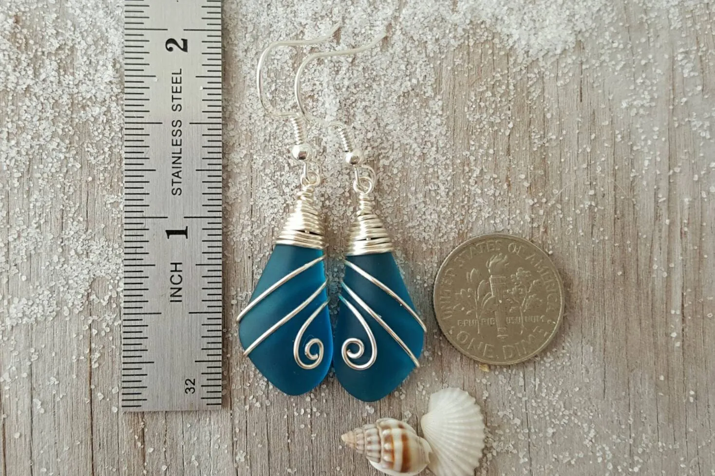 Hawaiian Jewelry Sea Glass Earrings, Wire Wrapped Earrings Teal Earrings, Beach Jewelry For Women, Unique Earrings Sea Glass Jewelry