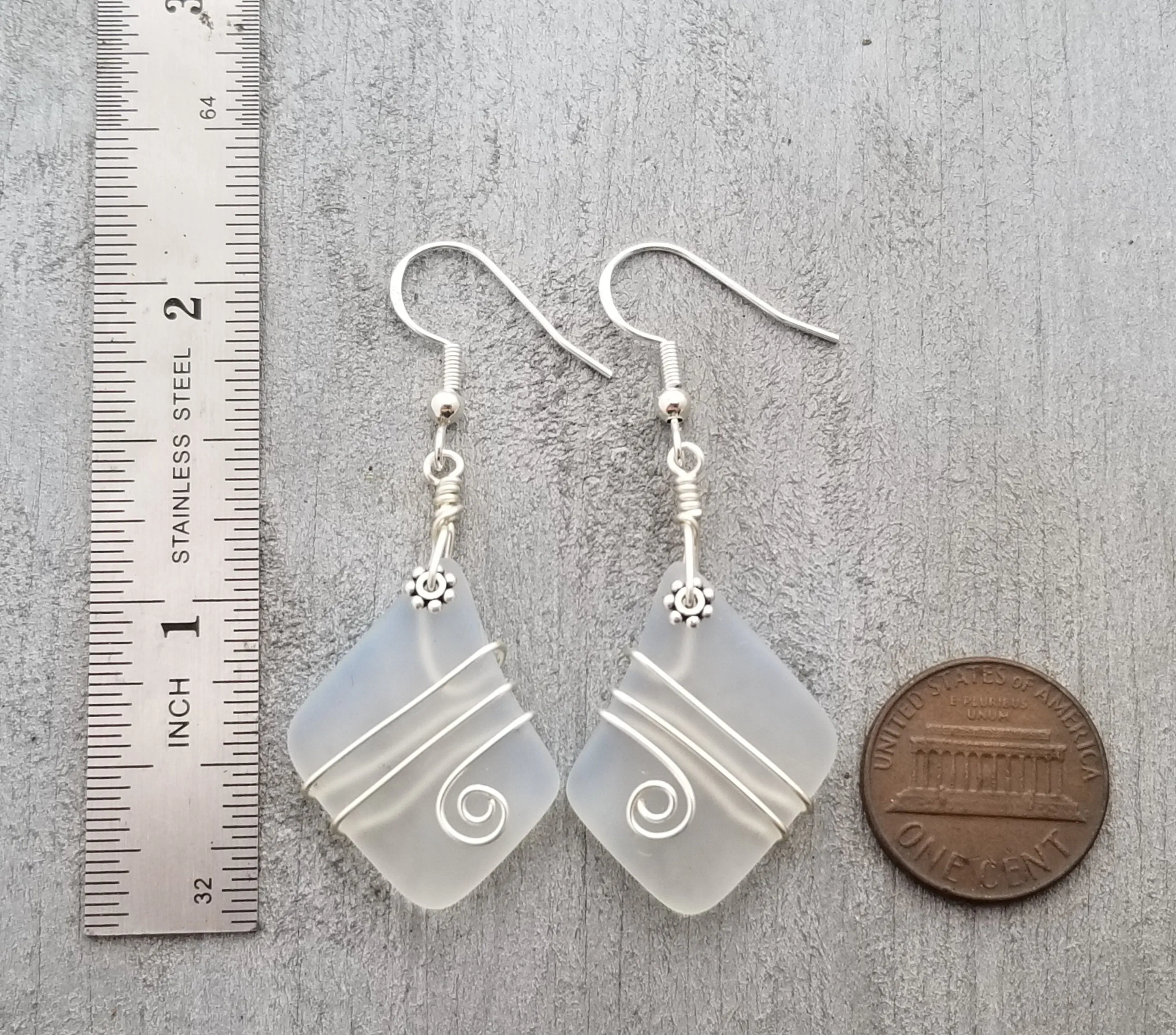 Hawaiian Jewelry Sea Glass Earrings, Wire Wrapped Moonstone Earrings, Unique Sea Glass Jewelry Birthday Gift For Women (June Birthstone)