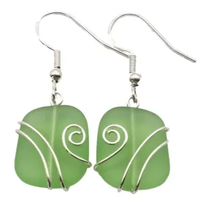 Hawaiian Jewelry Sea Glass Earrings, Wire Wrapped Peridot Green Earrings, Sea Glass Jewelry Birthday Gift (August Birthstone Jewelry)