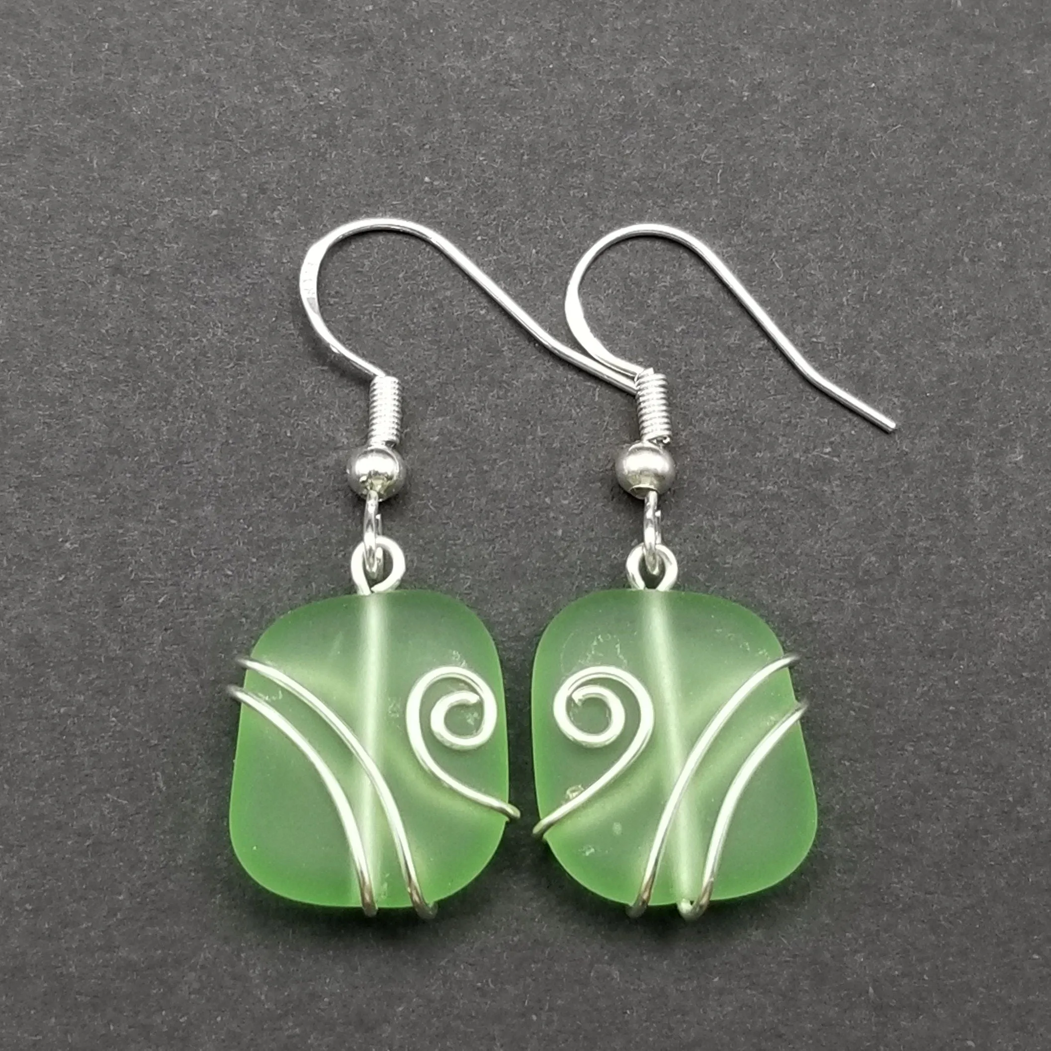 Hawaiian Jewelry Sea Glass Earrings, Wire Wrapped Peridot Green Earrings, Sea Glass Jewelry Birthday Gift (August Birthstone Jewelry)