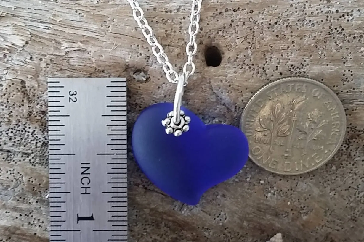 Hawaiian Jewelry Sea Glass Necklace, Cobalt Blue Necklace Heart Necklace, Sea Glass Jewelry Birthday Gift (September Birthstone Jewelry)