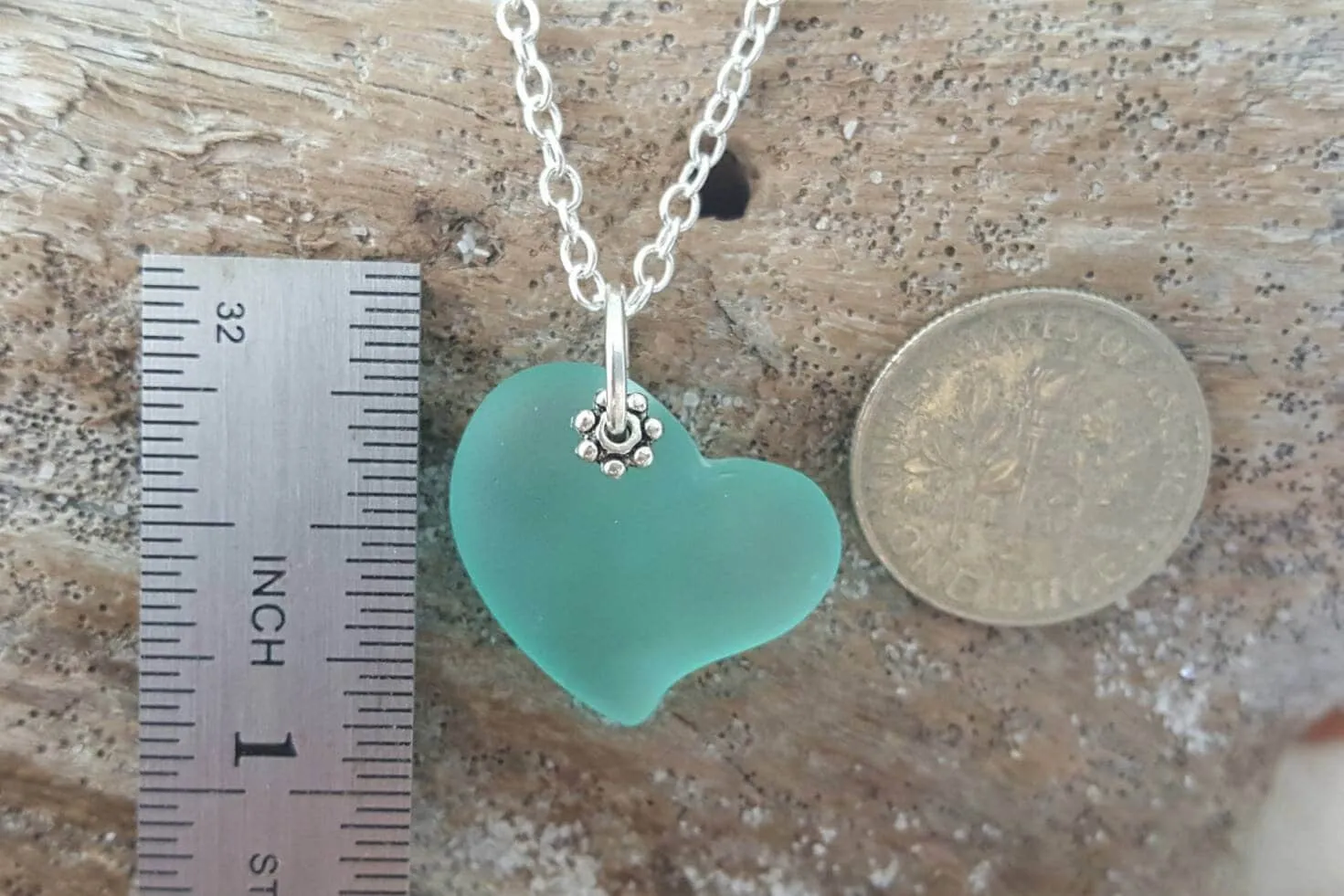 Hawaiian Jewelry Sea Glass Necklace, Heart Necklace Aquamarine Necklace, Sea Glass Jewelry Beach Jewelry (March Birthstone Jewelry Gift)