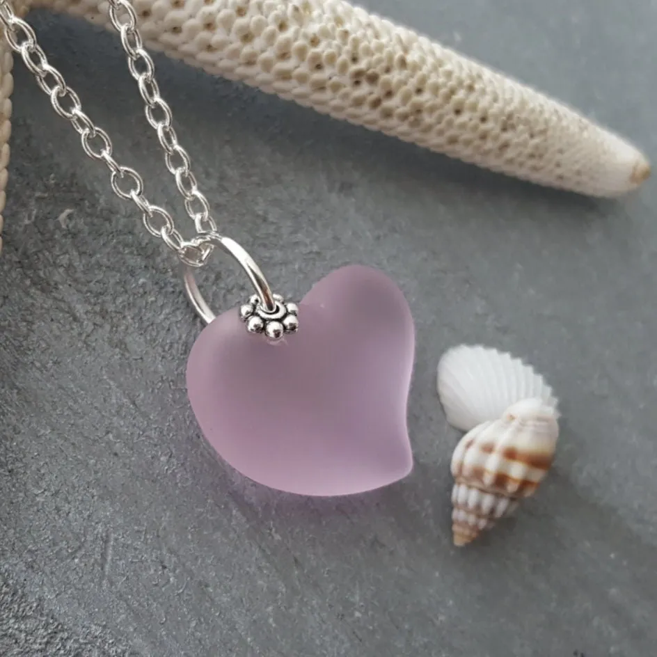 Hawaiian Jewelry Sea Glass Necklace, Heart Necklace Pink Necklace, Sea Glass Jewelry Beach Jewelry Birthday Gift(October Birthstone Jewelry)