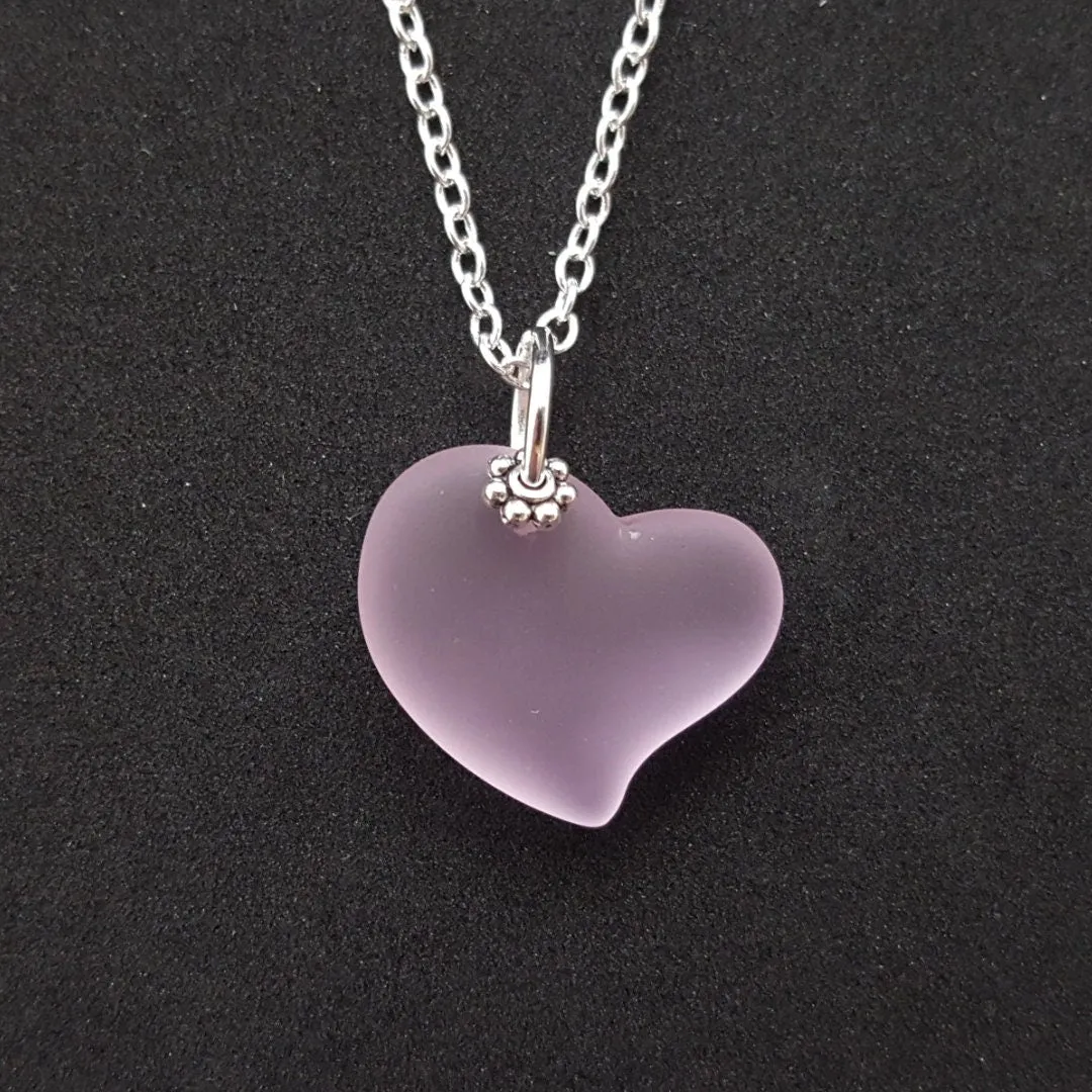 Hawaiian Jewelry Sea Glass Necklace, Heart Necklace Pink Necklace, Sea Glass Jewelry Beach Jewelry Birthday Gift(October Birthstone Jewelry)