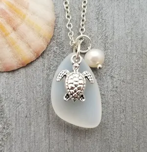 Hawaiian Jewelry Sea Glass Necklace,  Moonstone Necklace Turtle Necklace Pearl Necklace, Sea Glass Jewelry Birthday Gift (June Birthstone)