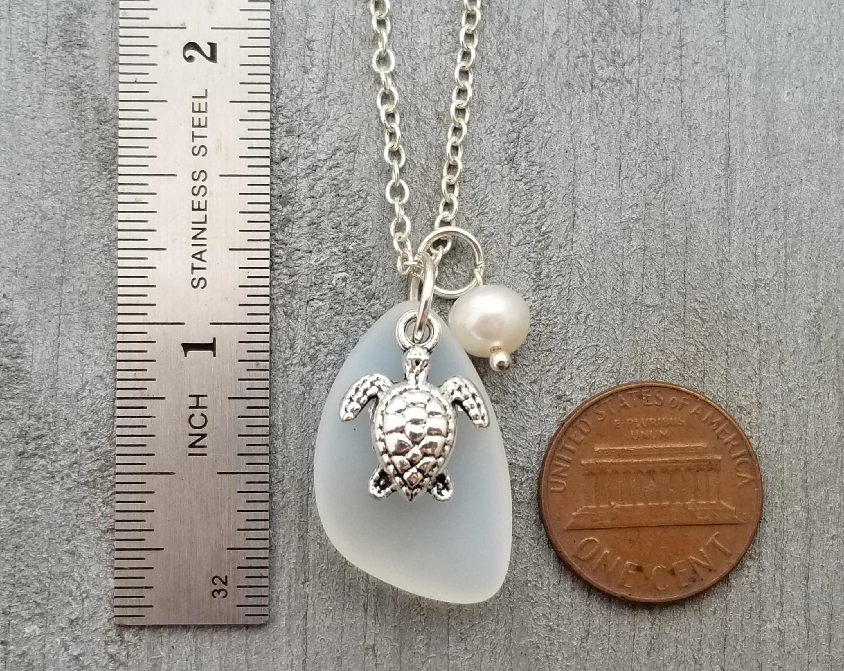 Hawaiian Jewelry Sea Glass Necklace,  Moonstone Necklace Turtle Necklace Pearl Necklace, Sea Glass Jewelry Birthday Gift (June Birthstone)
