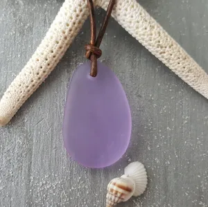 Hawaiian Jewelry Sea Glass Necklace, "Magical Color Changing" Purple Necklace Leather Cord Necklace, Unisex Jewelry (February Birthstone)