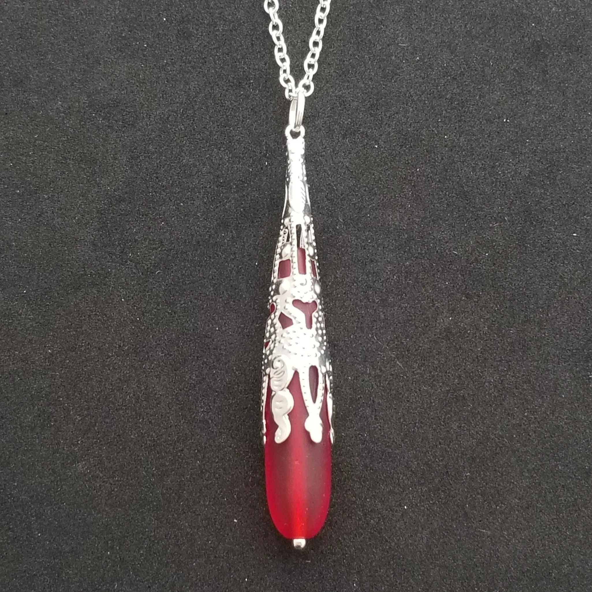 Hawaiian Jewelry Sea Glass Necklace, Ruby Red Necklace Long Teardrop Necklace, Unique Beach Jewelry Birthday Gift (July Birthstone Jewelry)