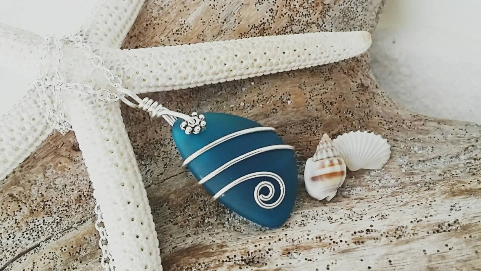 Hawaiian Jewelry Sea Glass Necklace, Unique Wire Wrapped Necklace Teal Necklace Handmade Necklace Beach Jewelry Sea Glass Jewelry For Women