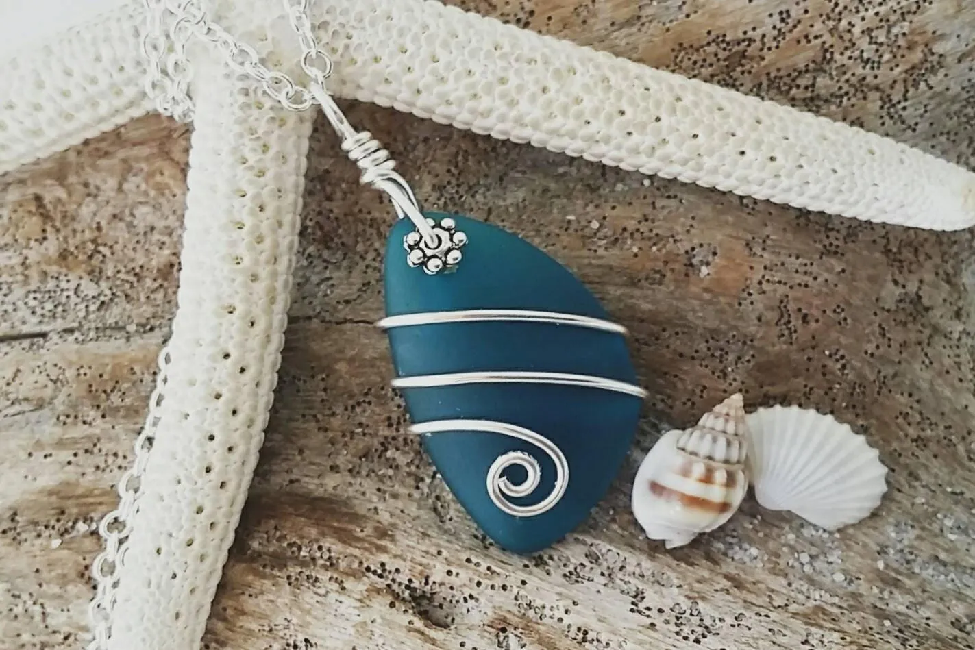 Hawaiian Jewelry Sea Glass Necklace, Unique Wire Wrapped Necklace Teal Necklace Handmade Necklace Beach Jewelry Sea Glass Jewelry For Women