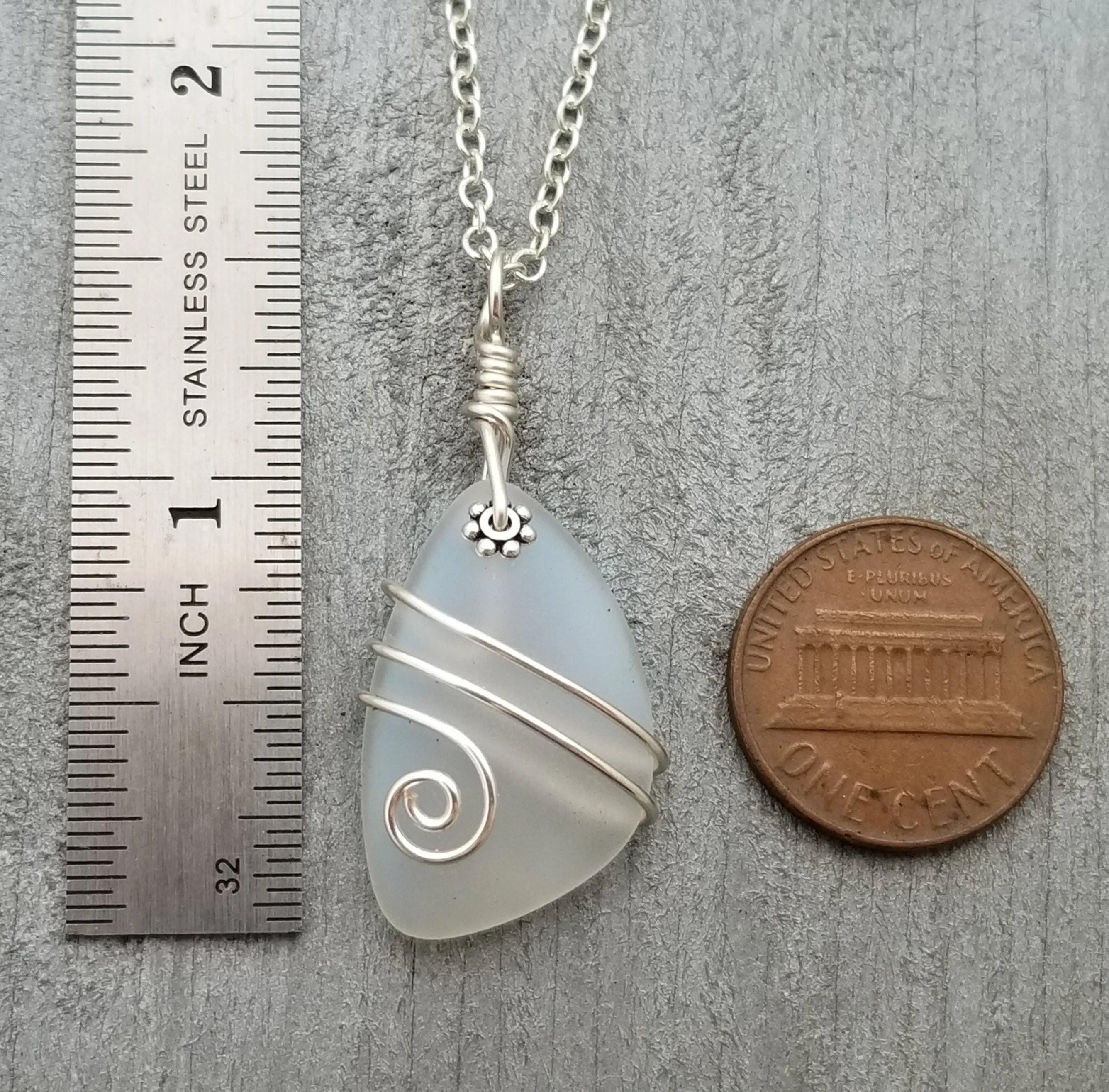 Hawaiian Jewelry Sea Glass Necklace, Wire Moonstone Necklace, Sea Glass Jewelry Beach Jewelry Unique Birthday Gift (June Birthstone Jewelry)