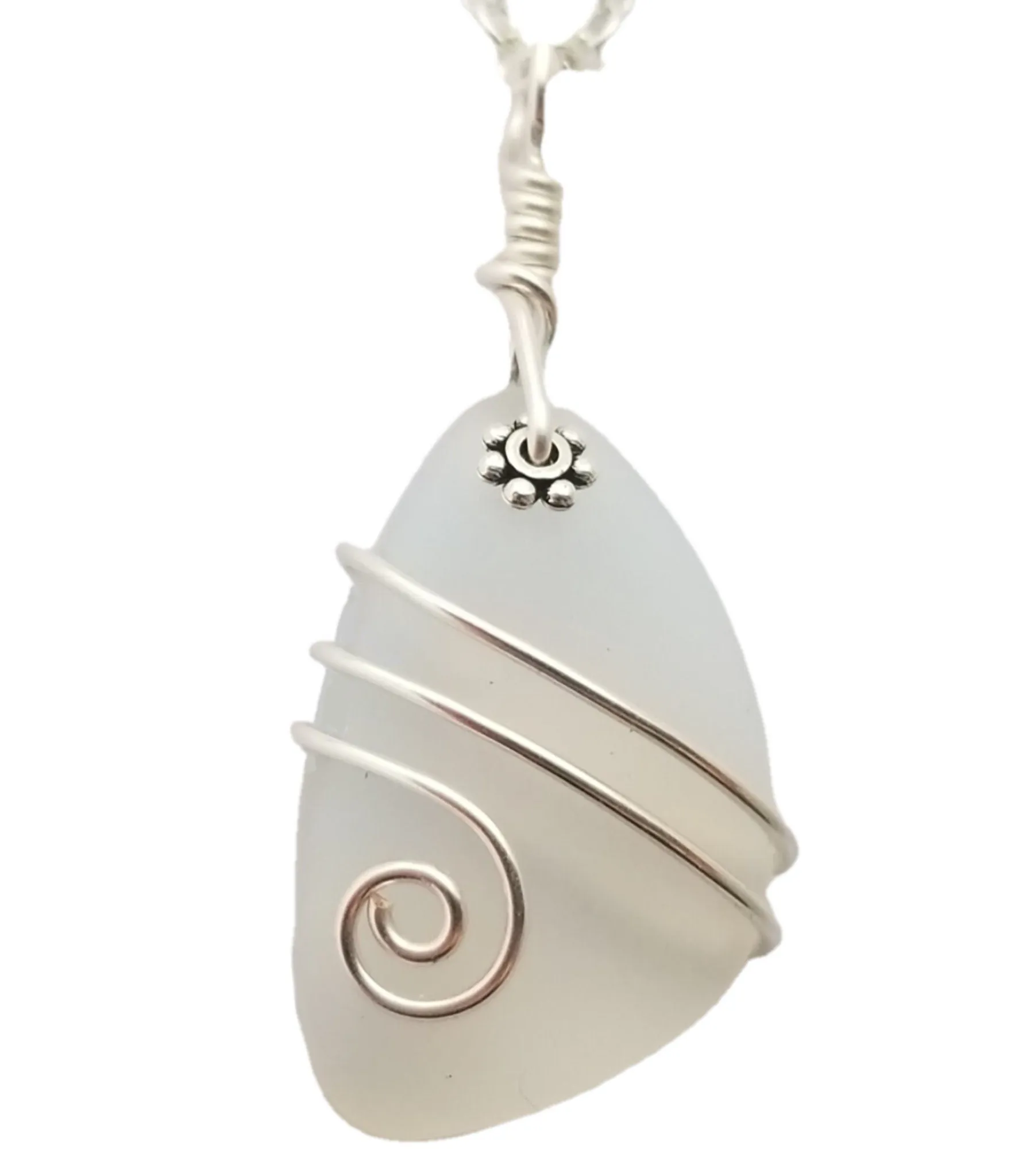 Hawaiian Jewelry Sea Glass Necklace, Wire Moonstone Necklace, Sea Glass Jewelry Beach Jewelry Unique Birthday Gift (June Birthstone Jewelry)