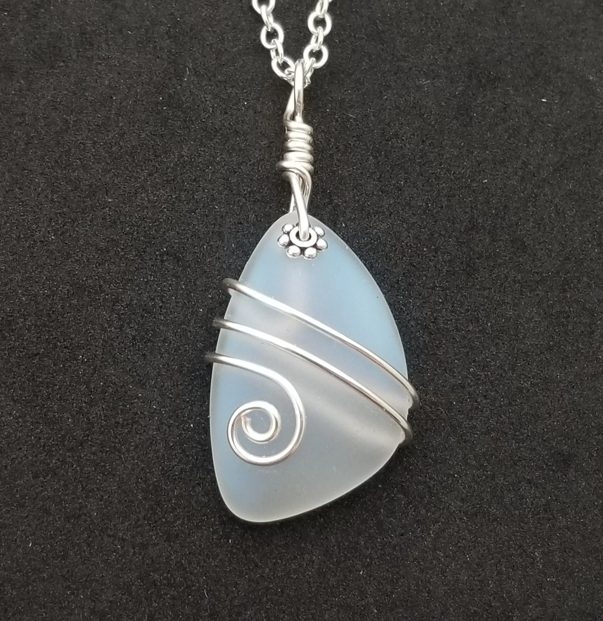Hawaiian Jewelry Sea Glass Necklace, Wire Moonstone Necklace, Sea Glass Jewelry Beach Jewelry Unique Birthday Gift (June Birthstone Jewelry)