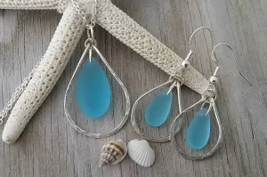 Hawaiian Jewelry Set, Hammered Wire Loop Necklace Earrings Jewelry Set, Turquoise Blue Jewelry Birthday Gift For Women (December Birthstone)